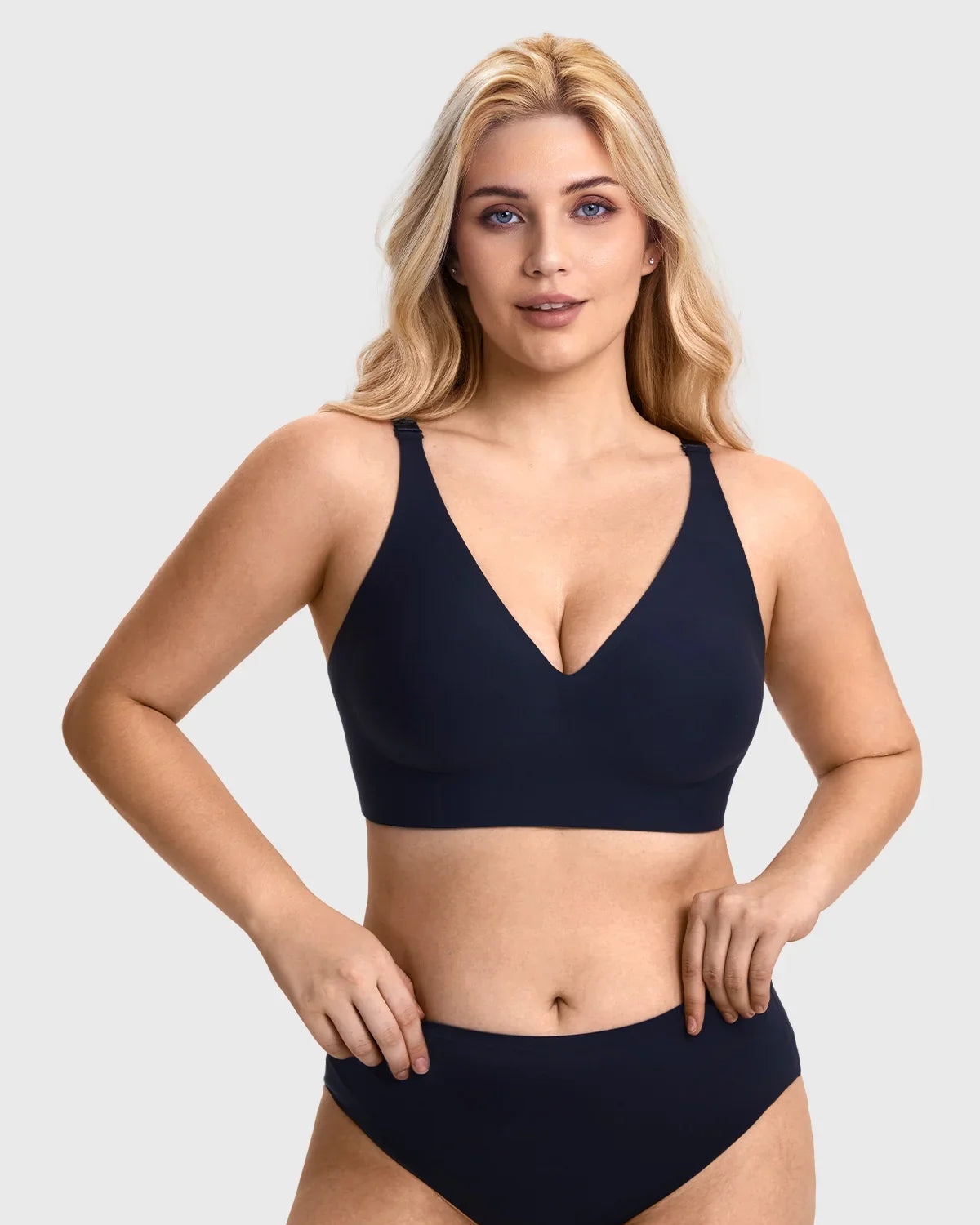V-Neck Seamless Wireless Push Up Support Multi-way Strap Bra - HSIA