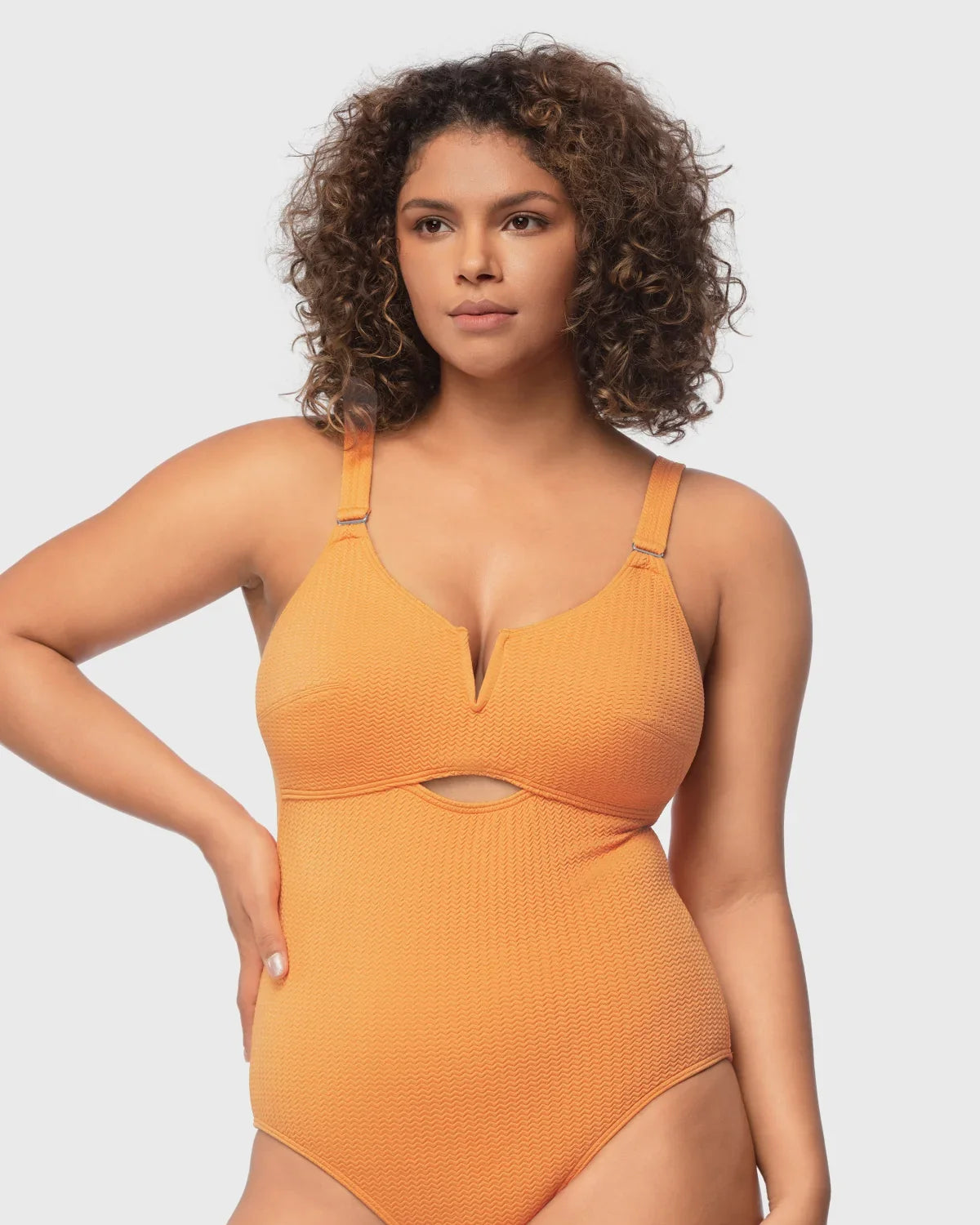 Enchante Bra V-wire Plunge Textured One-piece Cutout Swimsuit - HSIA
