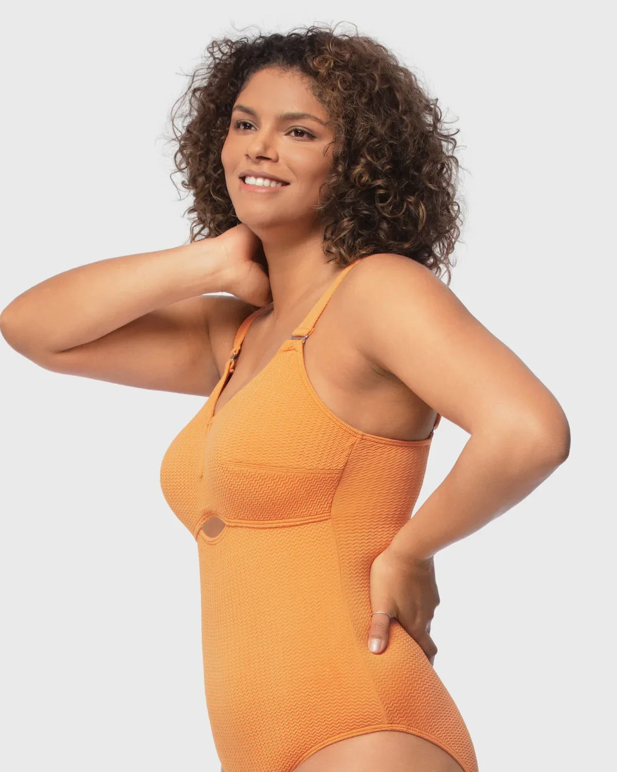 Enchante Bra V-wire Plunge Textured One-piece Cutout Swimsuit - HSIA