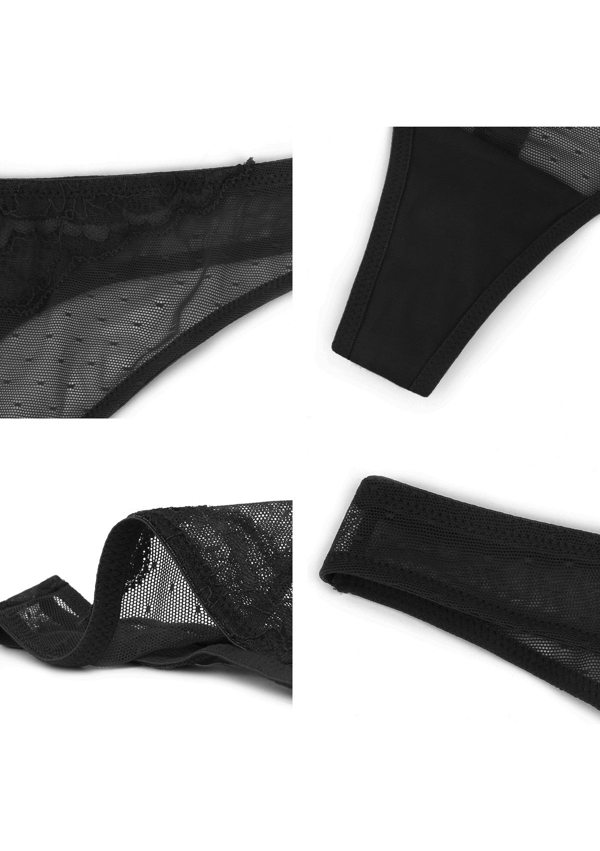 Enchante Floral Lace Sheer Mesh Back Thong Undewear - HSIA