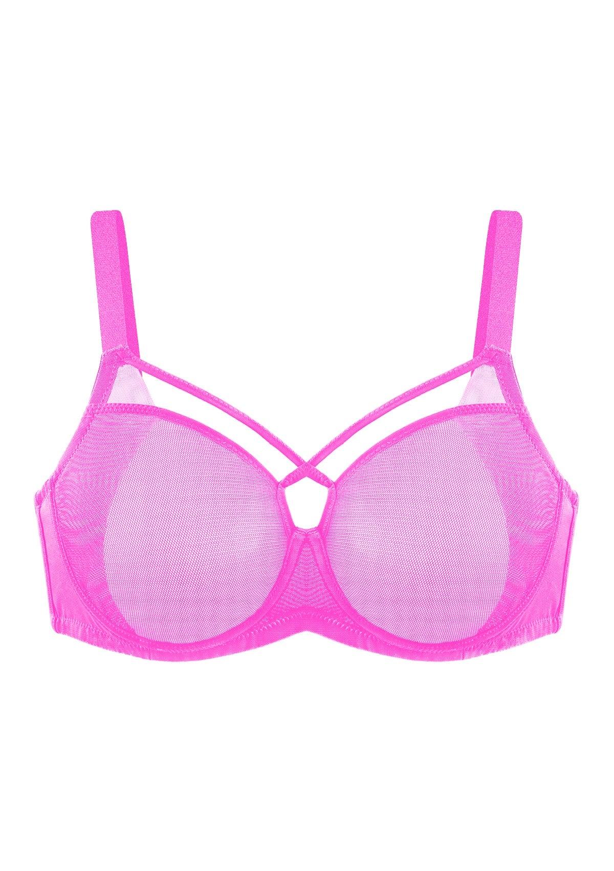 Billie Cross Front Strap Barbie Pink Smooth Sheer Mesh Underwire Bra - HSIA