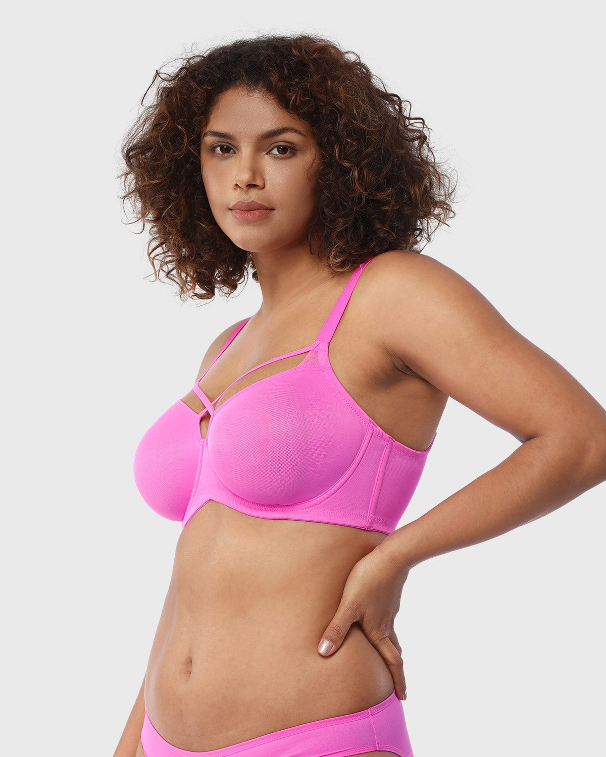 Billie Cross Front Strap Barbie Pink Smooth Sheer Mesh Underwire Bra - HSIA