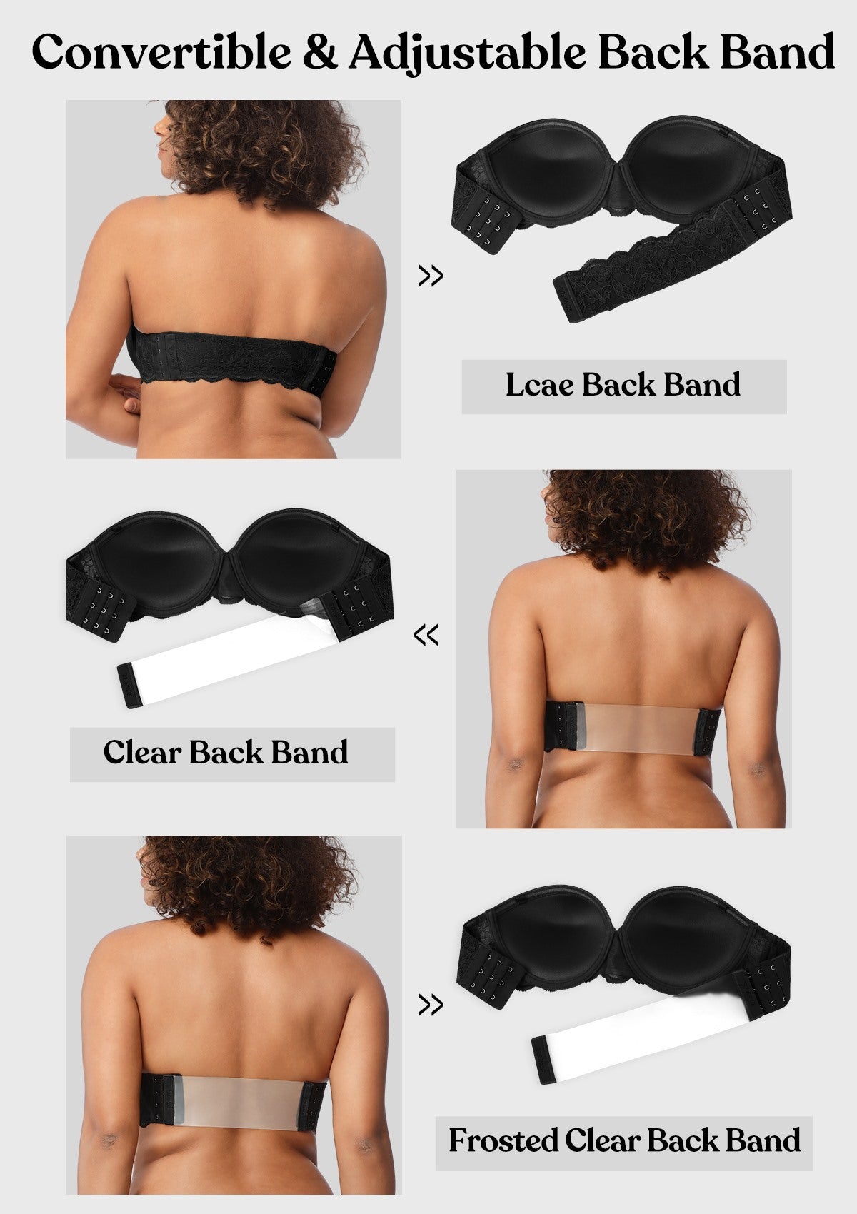 Blossom Mist Lace Trim Clear Back Strap Convertible Strapless Bra - HSIA