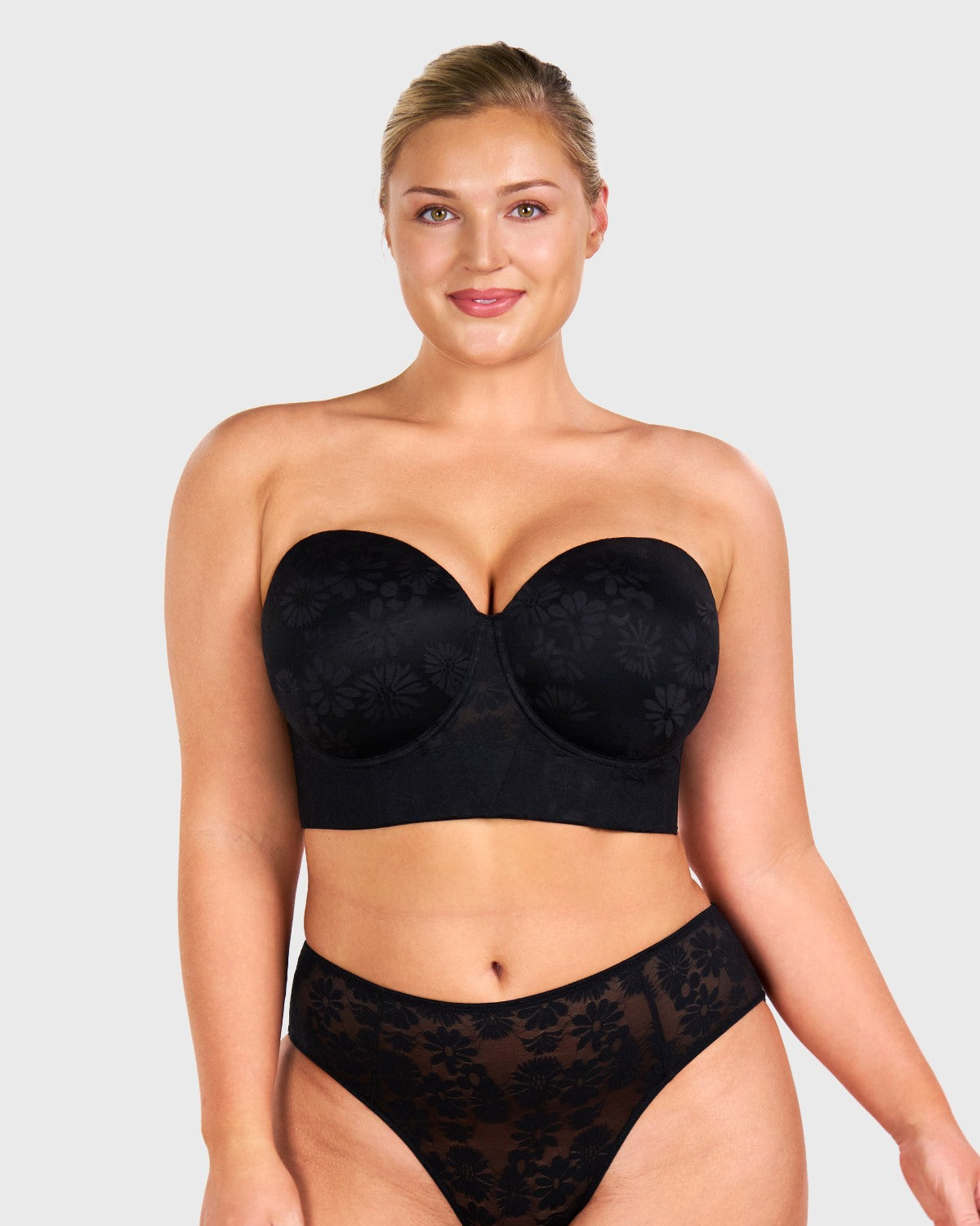 Daisy Smooth Lace Lightly Padded Longline Underwire Strapless Balconette Bra - HSIA