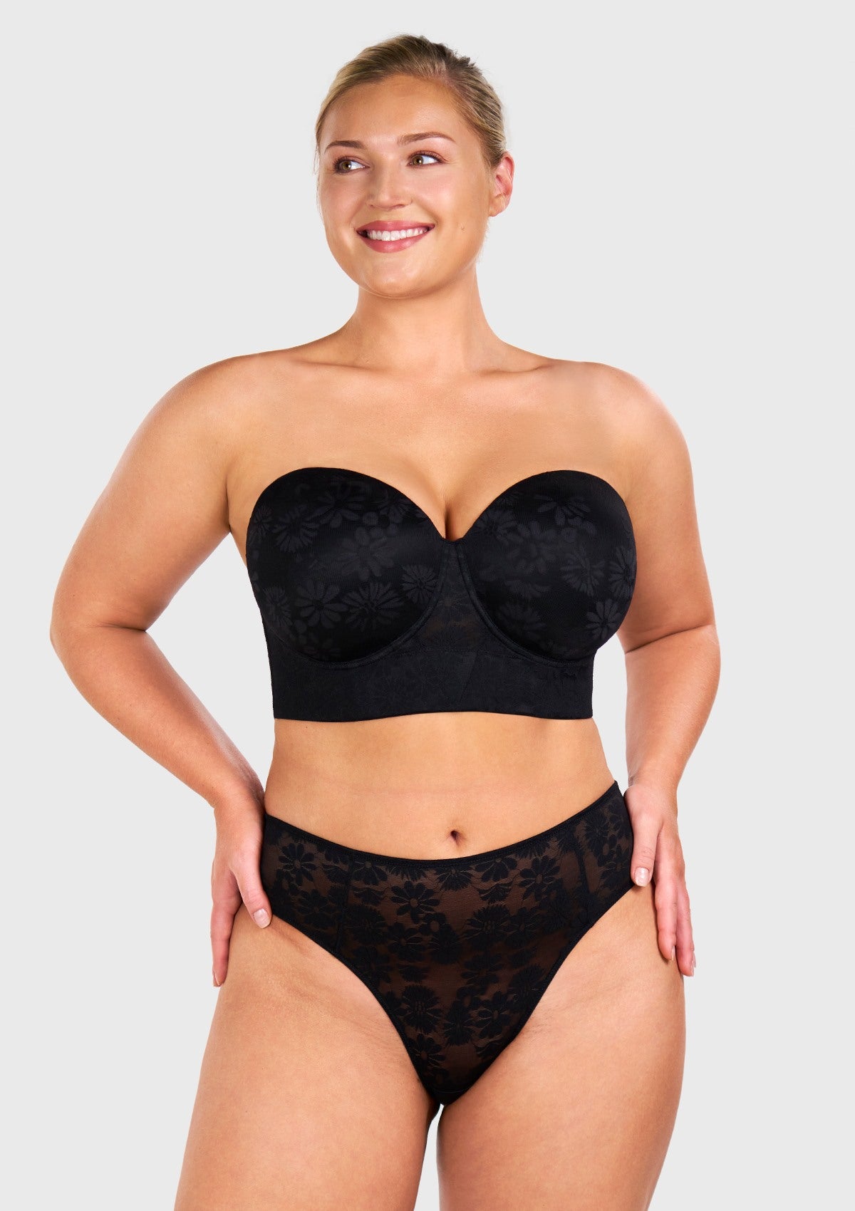 Daisy Smooth Lace Lightly Padded Longline Underwire Strapless Balconette Bra - HSIA