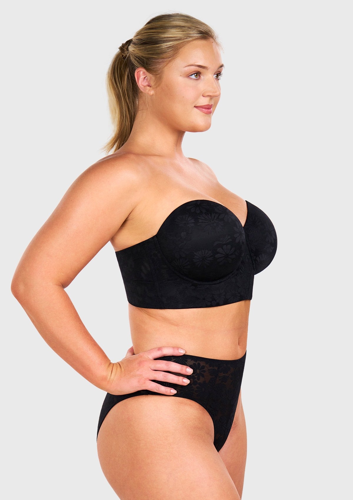 Daisy Smooth Lace Lightly Padded Longline Underwire Strapless Balconette Bra - HSIA
