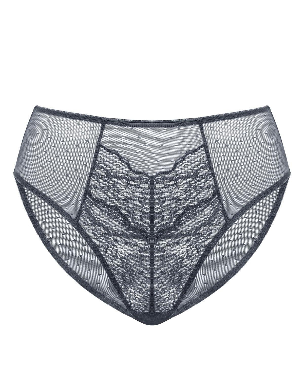 Enchante High-Rise Dark Gray Lace Brief Underwear - HSIA