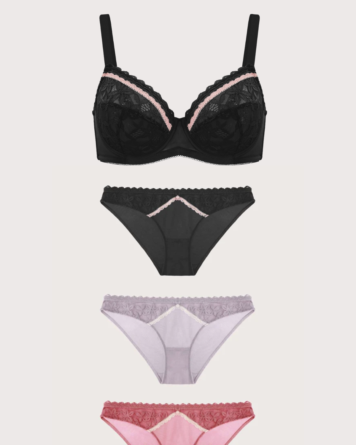 Jessamine Contrast Color Lace Underwire Bra Bundle - HSIA