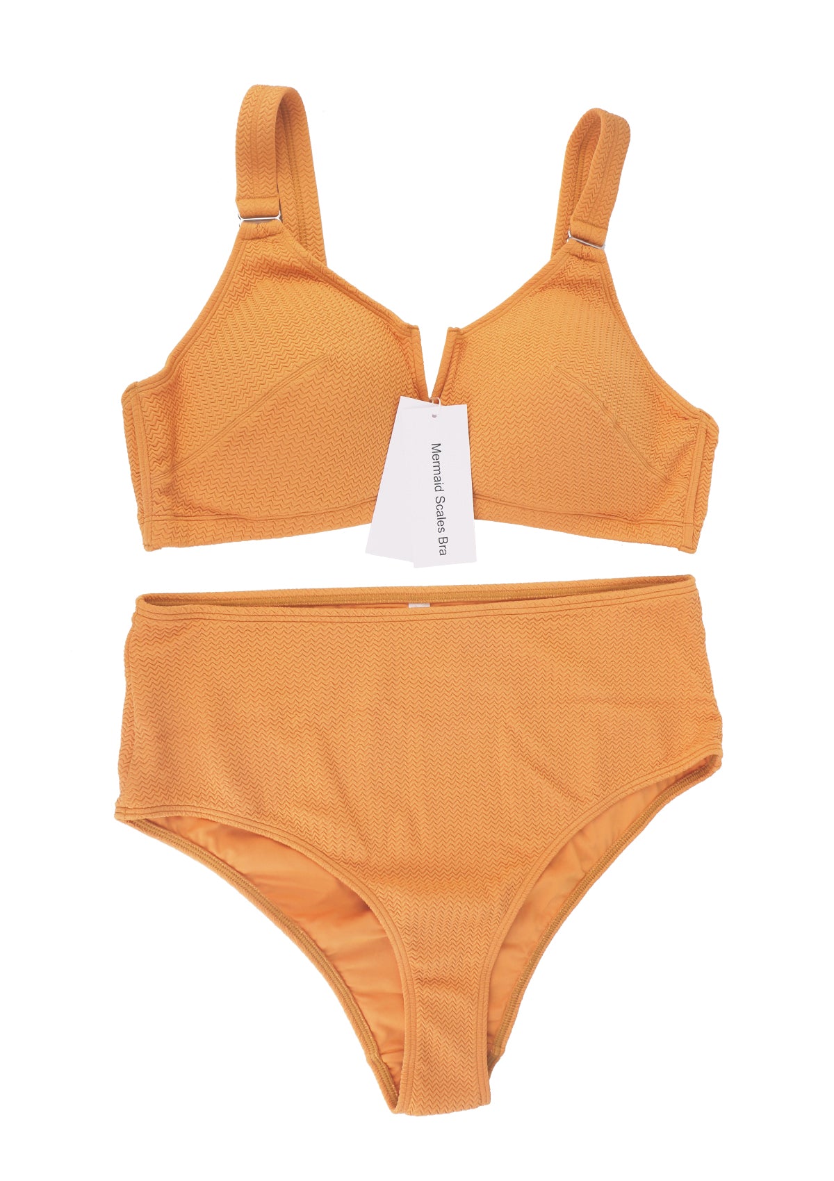 Mermaid Scales Bra V-wire Plunge Textured Two-piece Bikini Set - HSIA