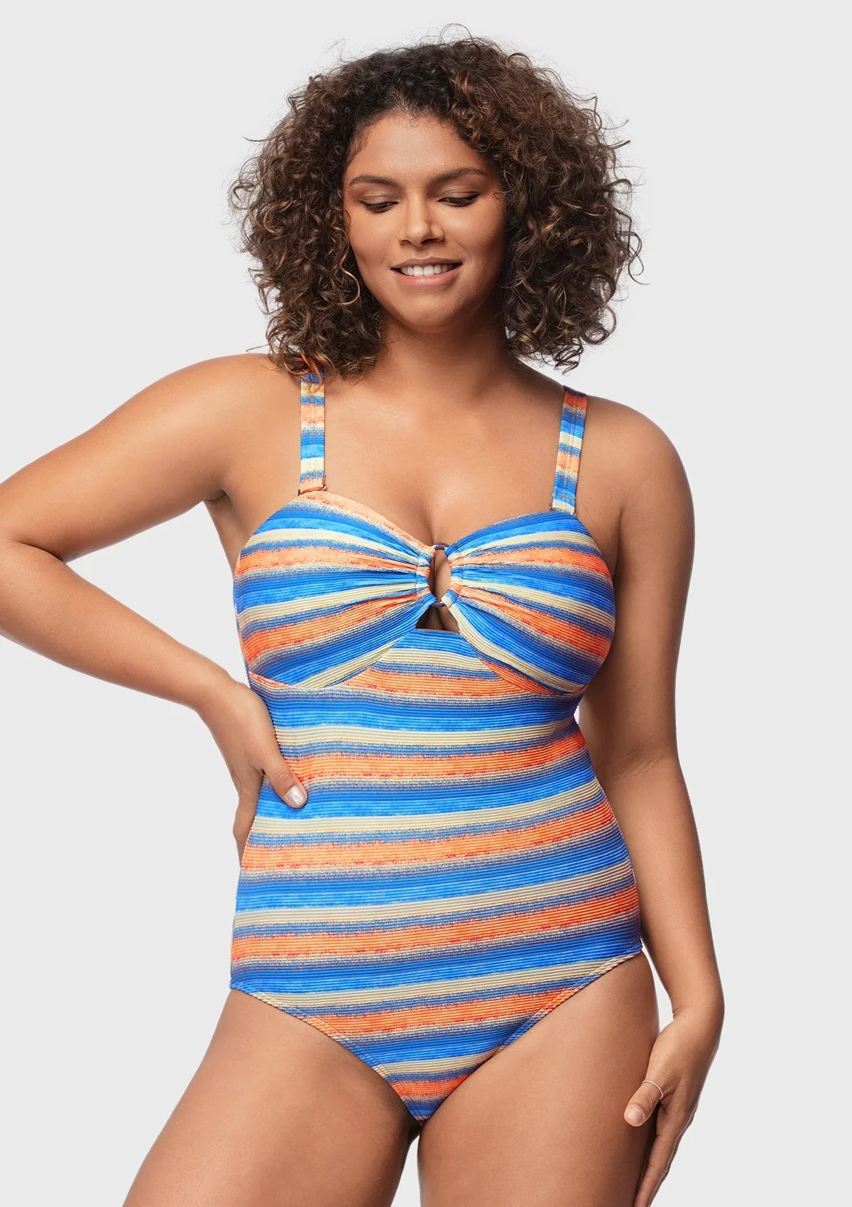 Multiway Multi-colored Striped One-piece Swimsuit - HSIA