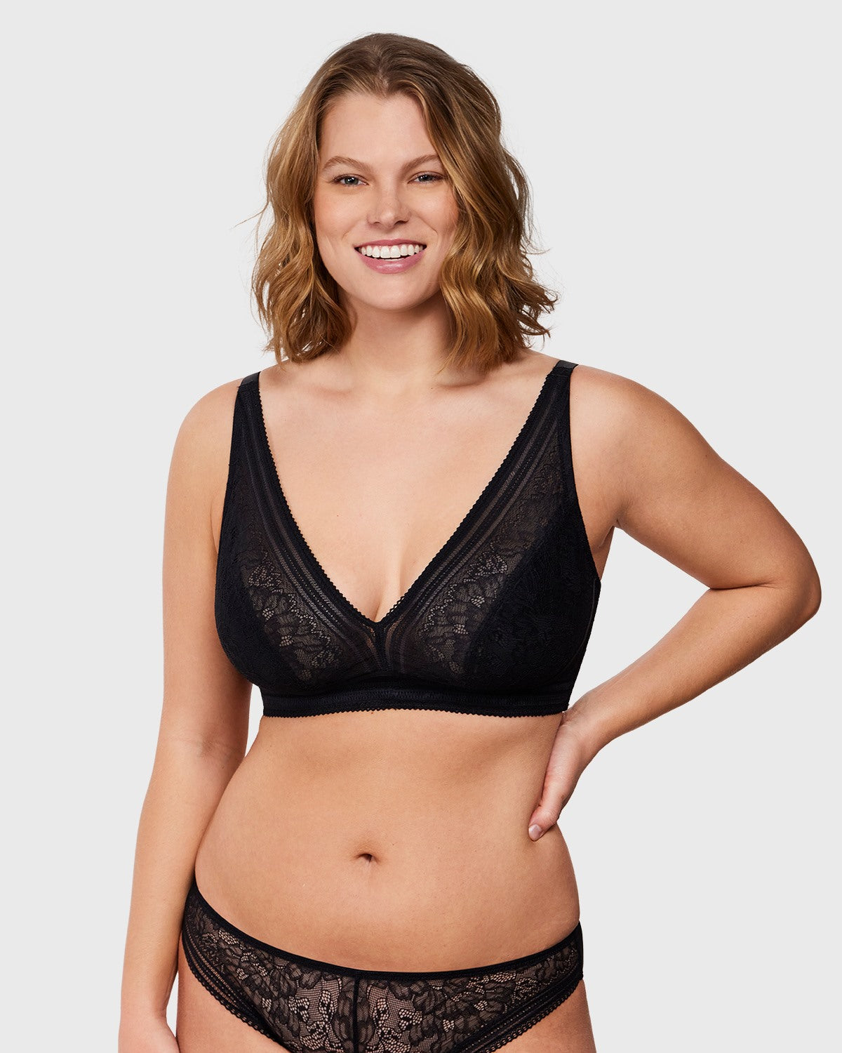 Peony Deep V Lace Wireless Unlined Bralette - HSIA