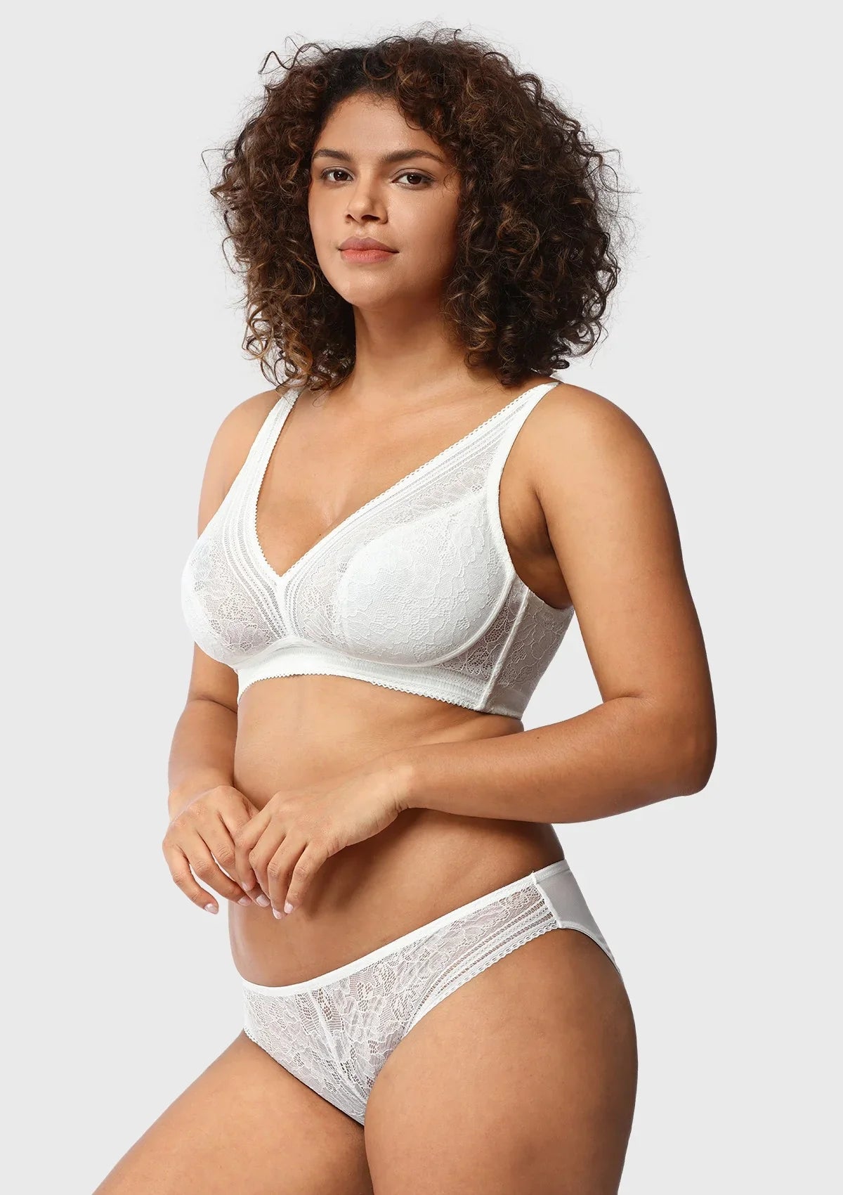 Peony Deep V Lace Wireless Unlined Bralette - HSIA