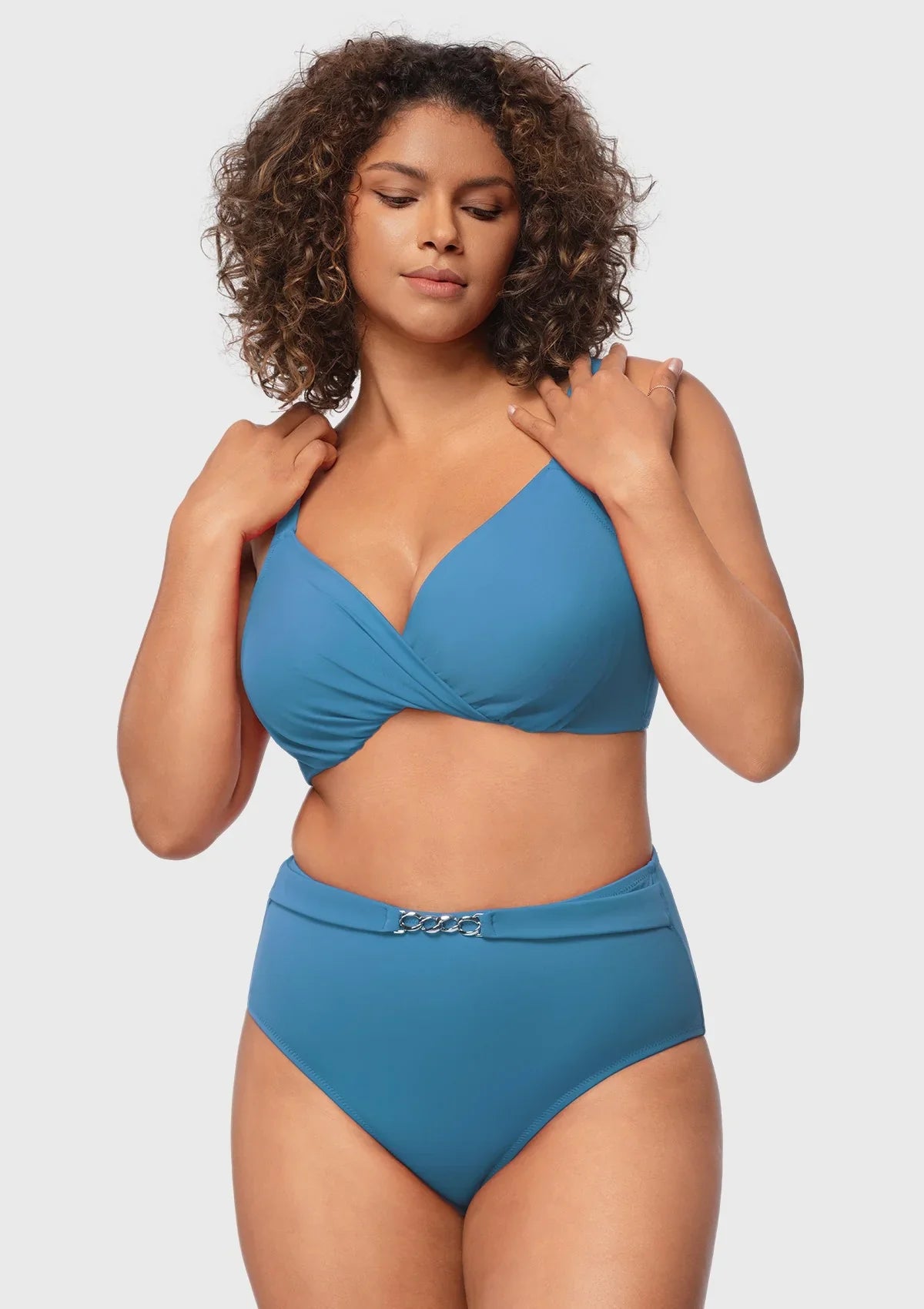 Momship Ruched Crisscross Front Underwire Swim Bikini Set - HSIA