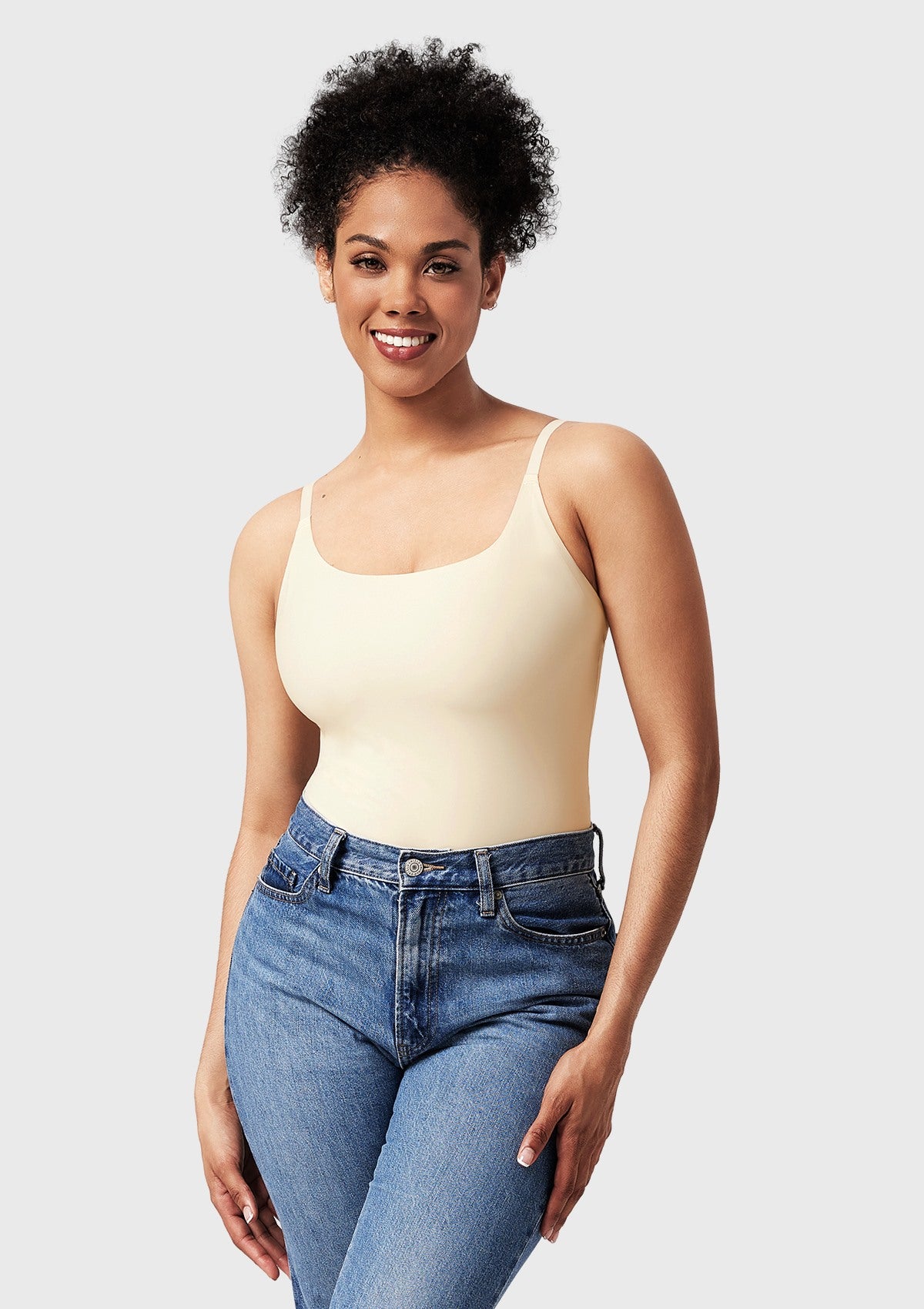 Seamless Comfort Square Neck Sleeveless Bodysuit Backless High Cut Thong Tank Tops - HSIA