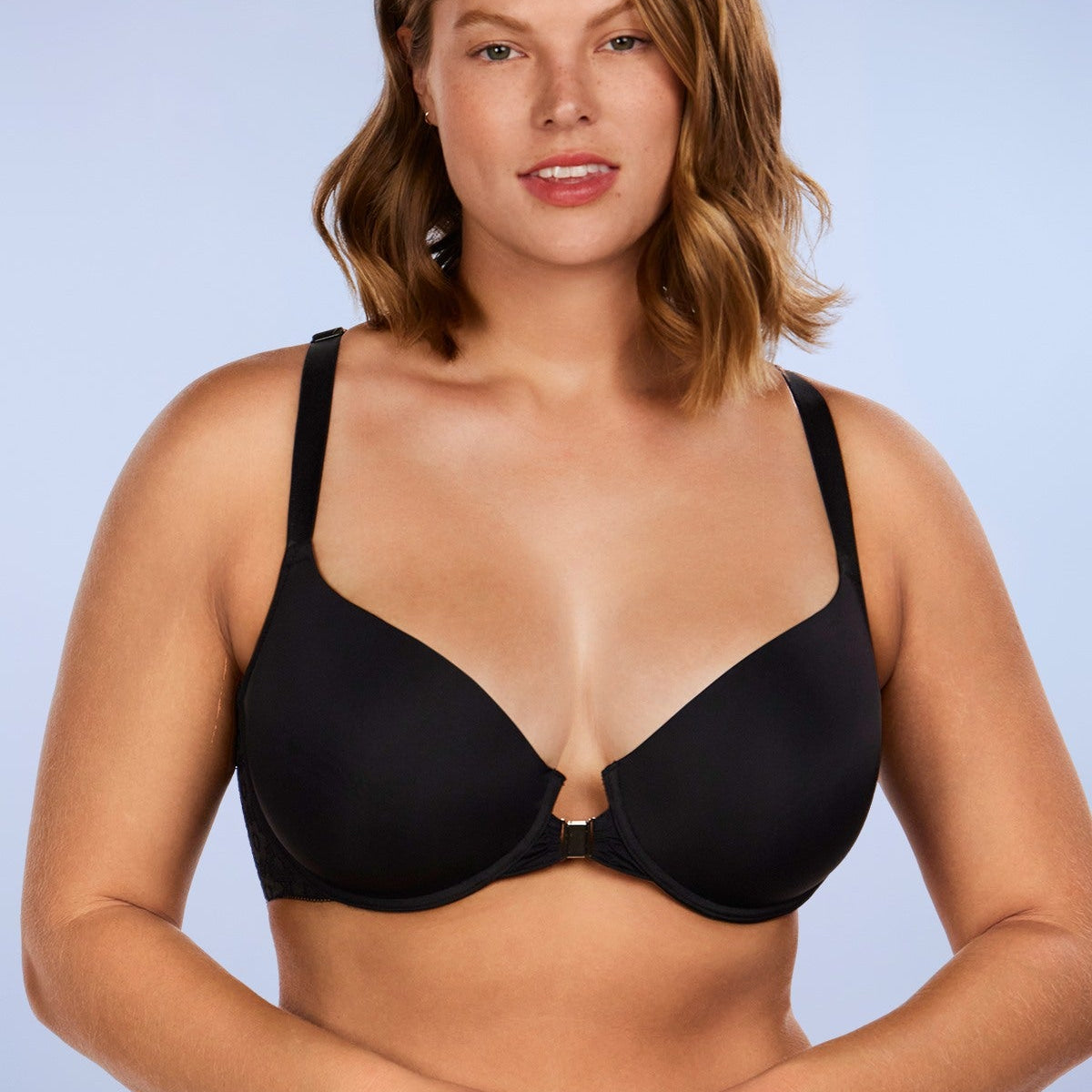 Serena Front-Close Lace-Back Black Underwire Bra Set - HSIA