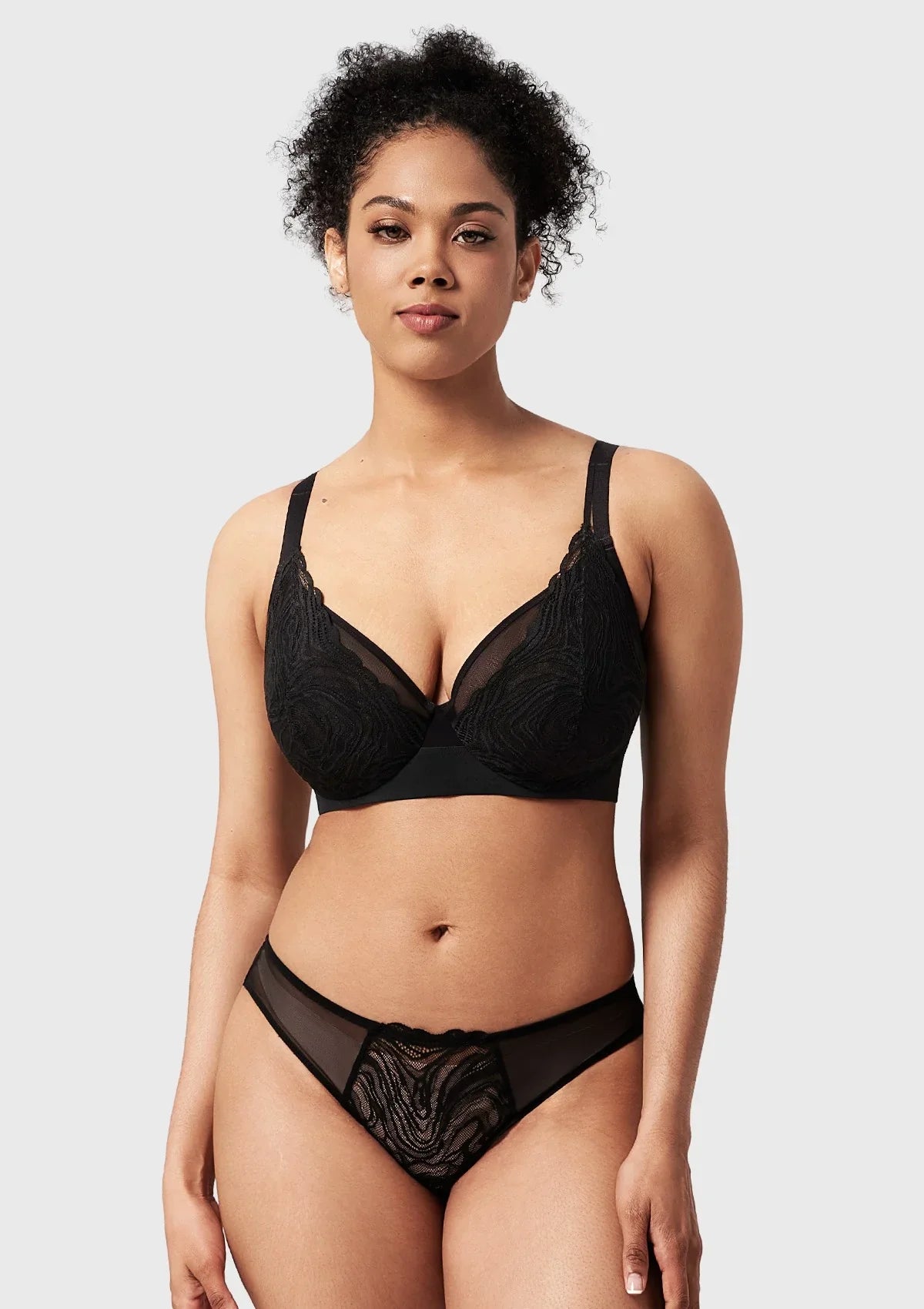 Serenata Flora Linear Lace Sheer Mesh Full Coverage Unlined Underwire Bra - HSIA