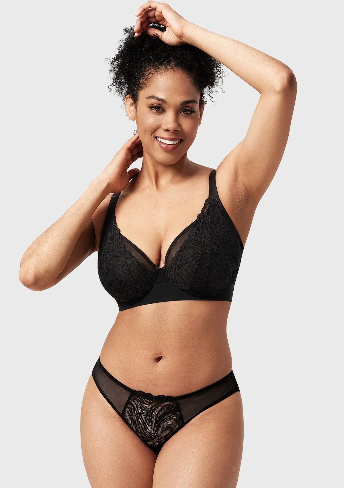 Serenata Flora Linear Lace Sheer Mesh Full Coverage Unlined Underwire Bra - HSIA