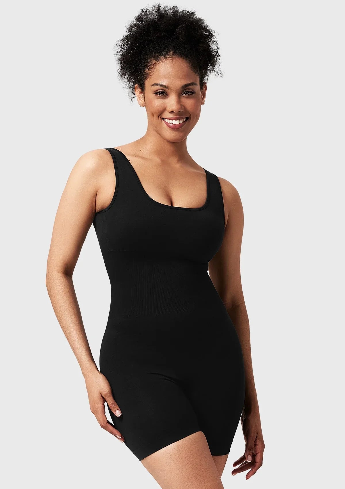 Songful Square Neck Sculpting Tummy Control Bodysuit One Piece Workout Sleeveless Romper - HSIA