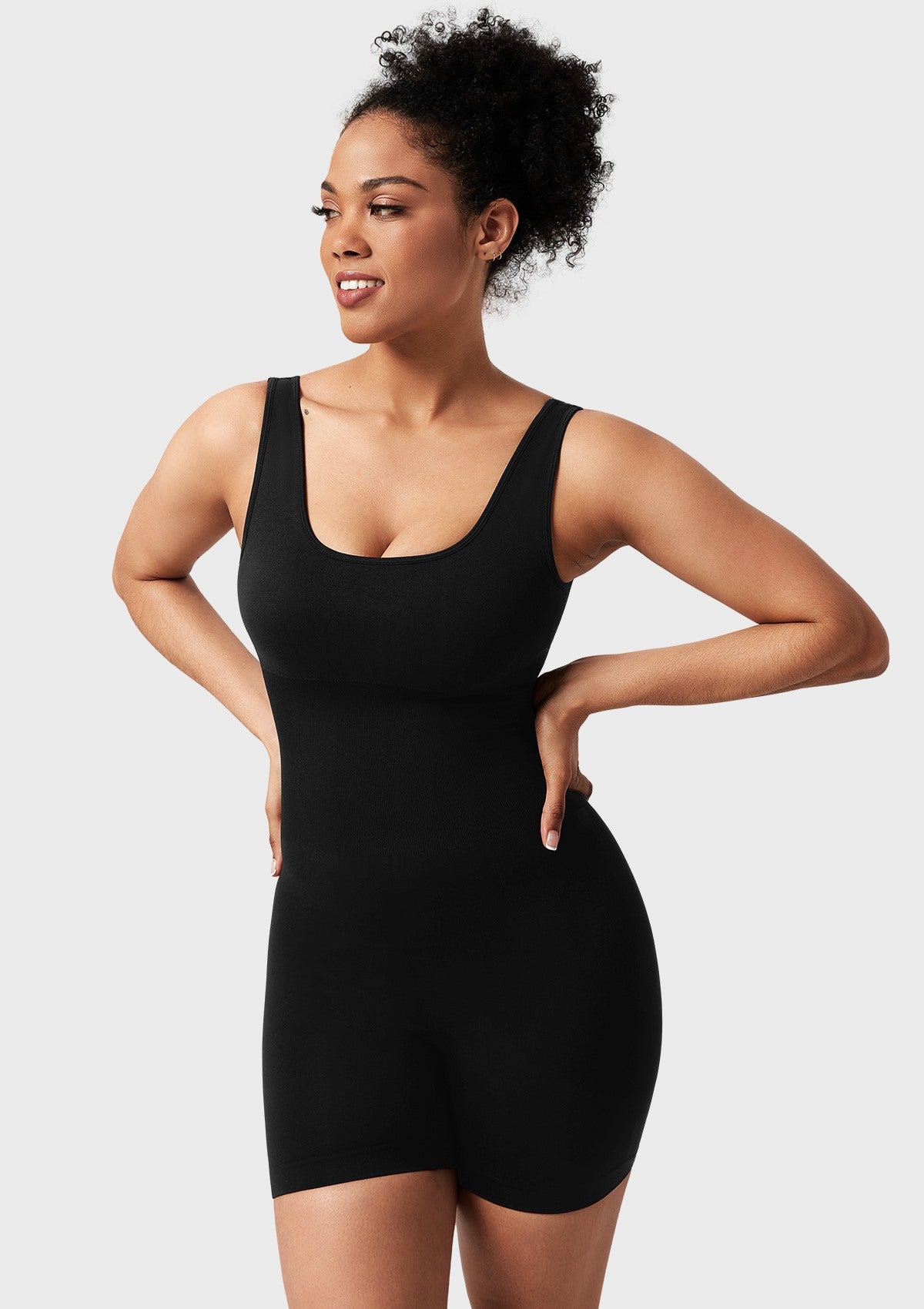 Songful Square Neck Sculpting Tummy Control Bodysuit One Piece Workout Sleeveless Romper - HSIA