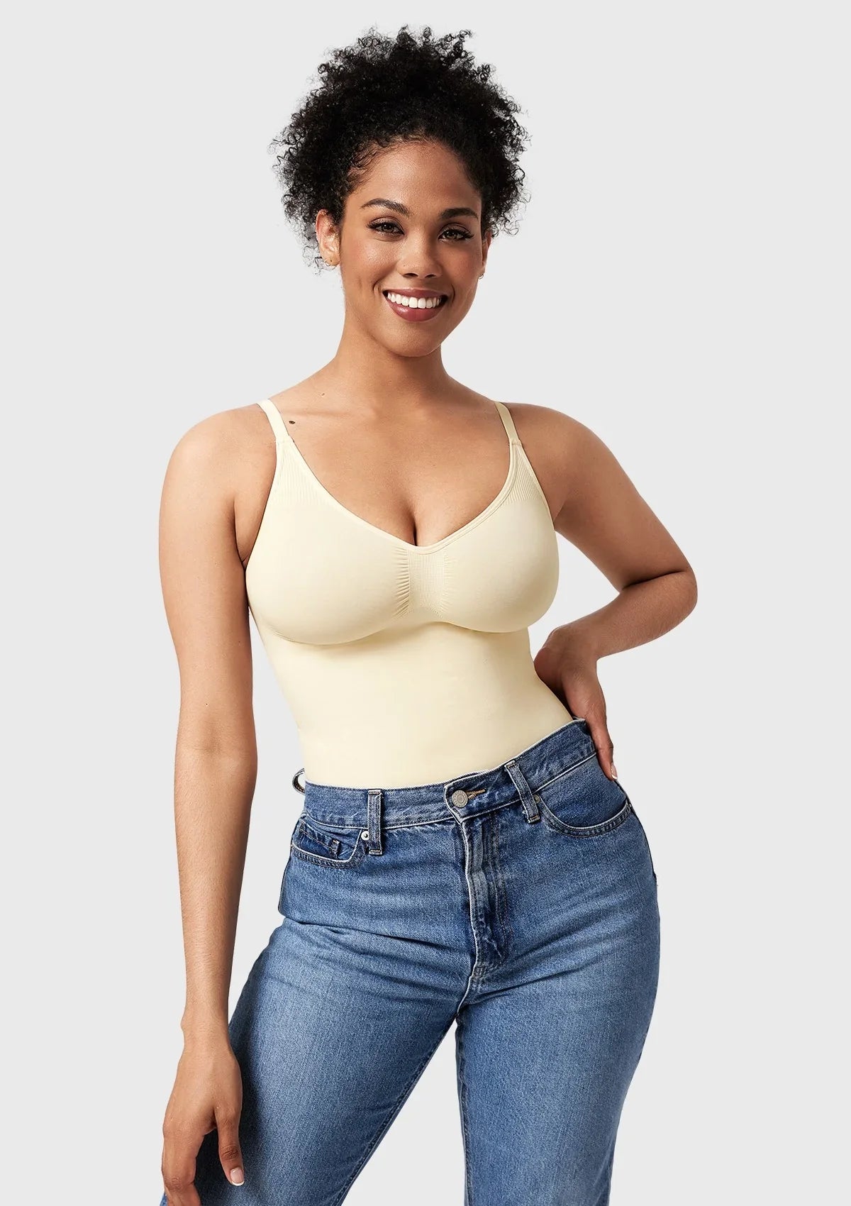 Songful V-Neck Tummy Control WireFree Seamless Bodysuit One Piece Shapewear - HSIA