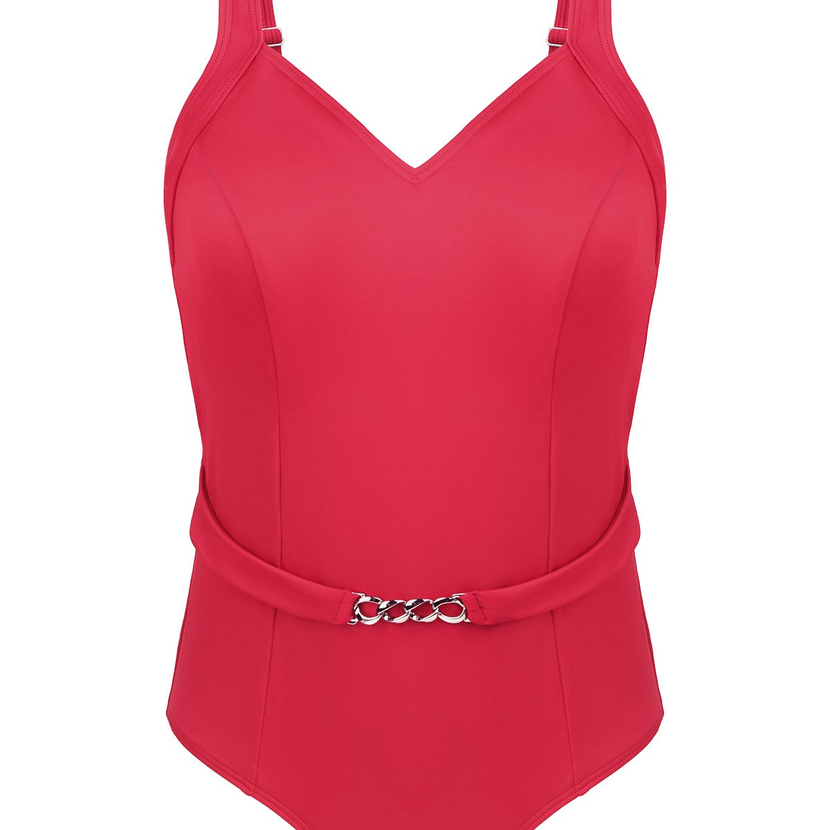 V-Neck Chain Trim One-Piece Swimwear - HSIA