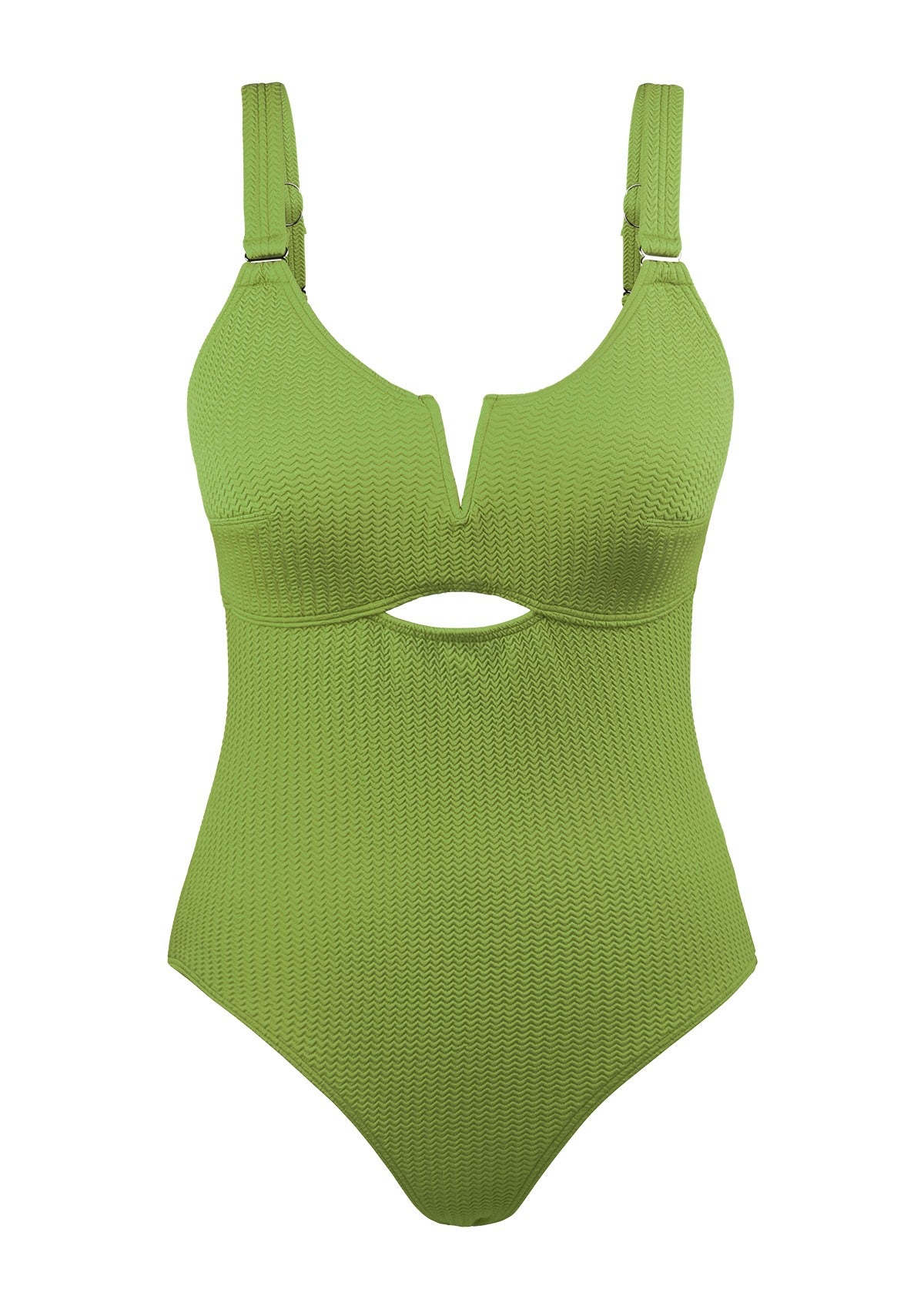 V-wire Plunge Textured One-piece Cutout Swimsuit - HSIA