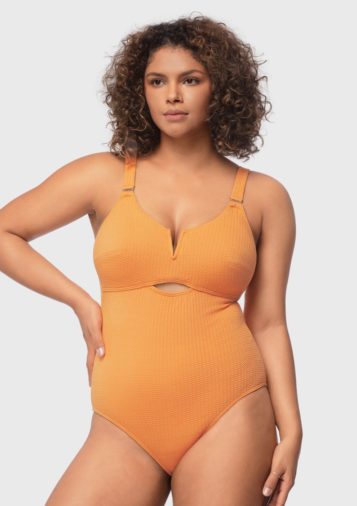 V-wire Plunge Textured One-piece Cutout Swimsuit - HSIA