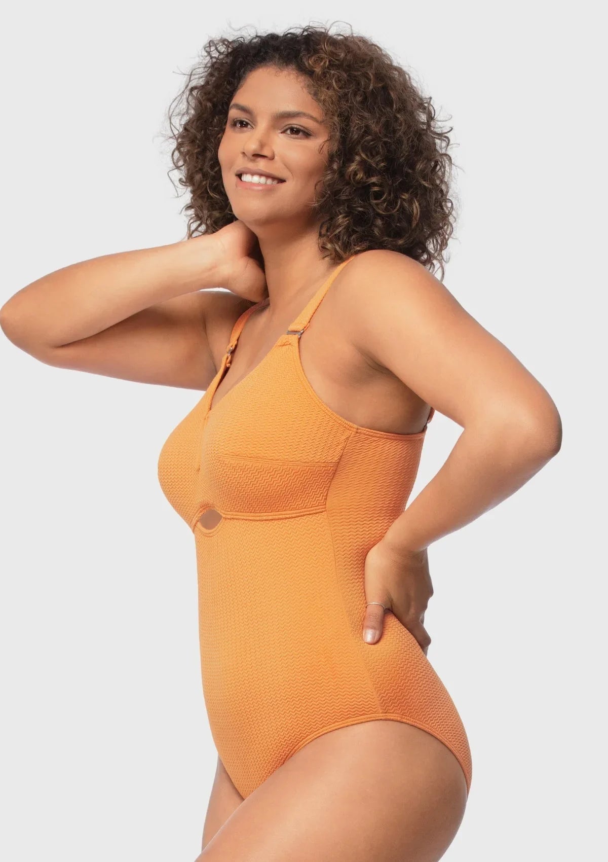 V-wire Plunge Textured One-piece Cutout Swimsuit - HSIA