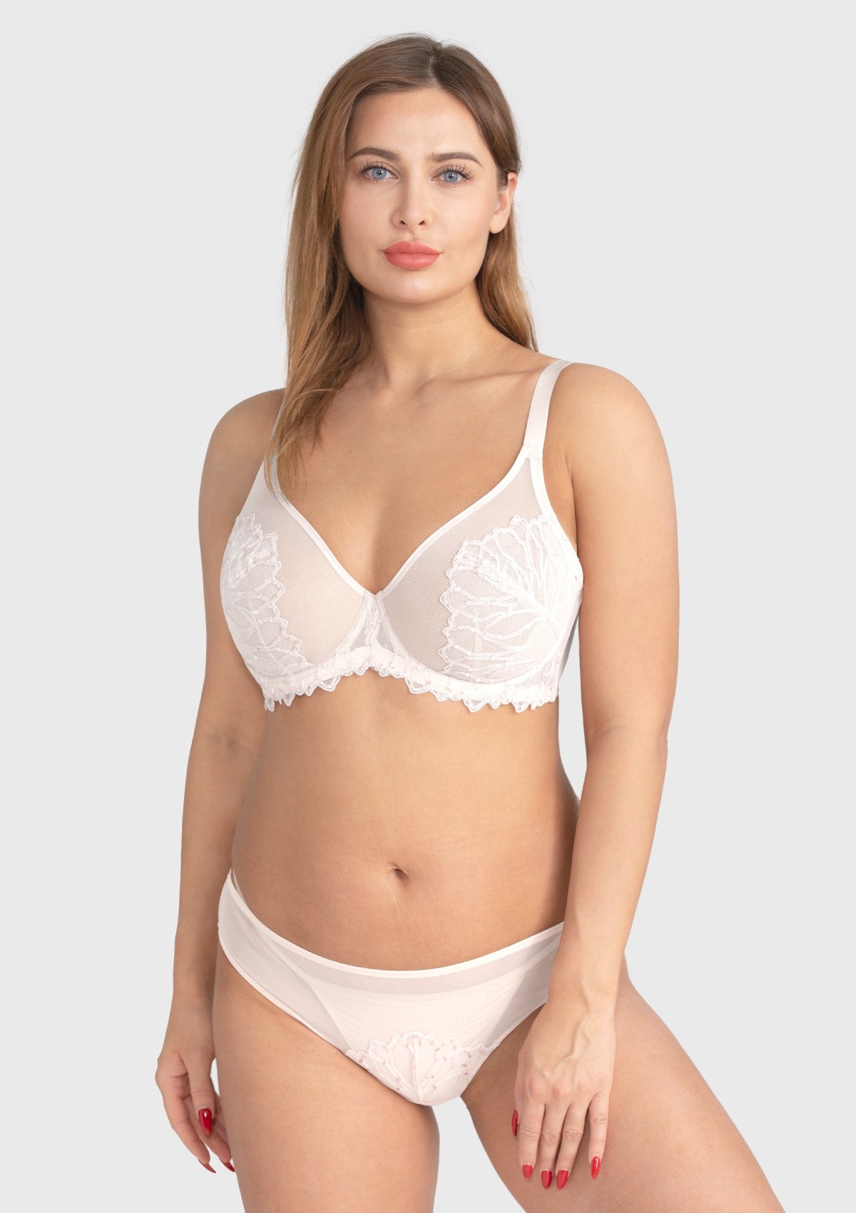 Winter Sonata Embroidered Lace Trim Full Coverage Unlined Underwire Bra - HSIA