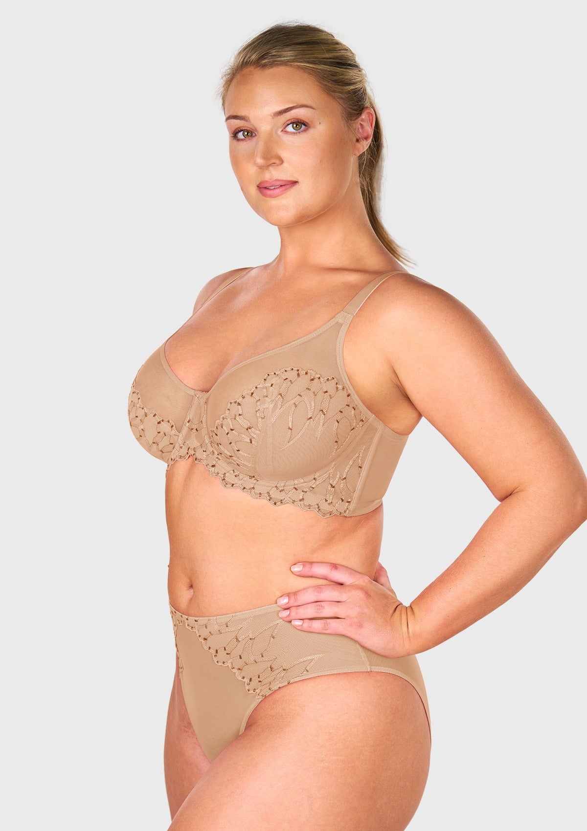 Winter Sonata Embroidered Lace Trim Full Coverage Unlined Underwire Bra - HSIA
