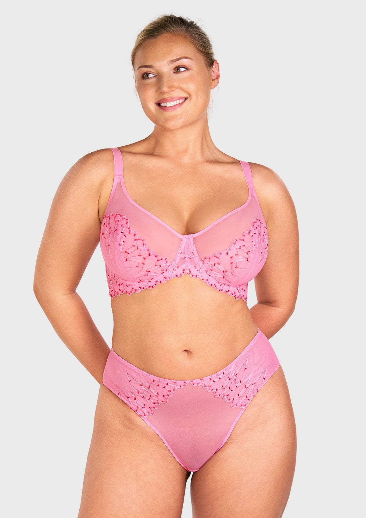 Winter Sonata Embroidered Lace Trim Full Coverage Unlined Underwire Bra - HSIA
