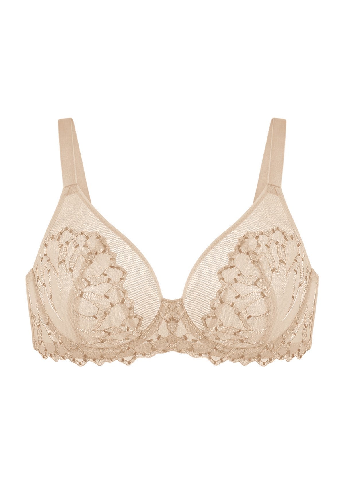 Winter Sonata Embroidered Lace Trim Full Coverage Unlined Underwire Bra - HSIA