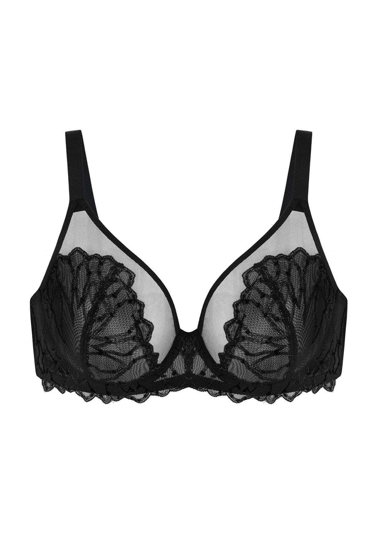 Winter Sonata Embroidered Lace Trim Full Coverage Unlined Underwire Bra - HSIA