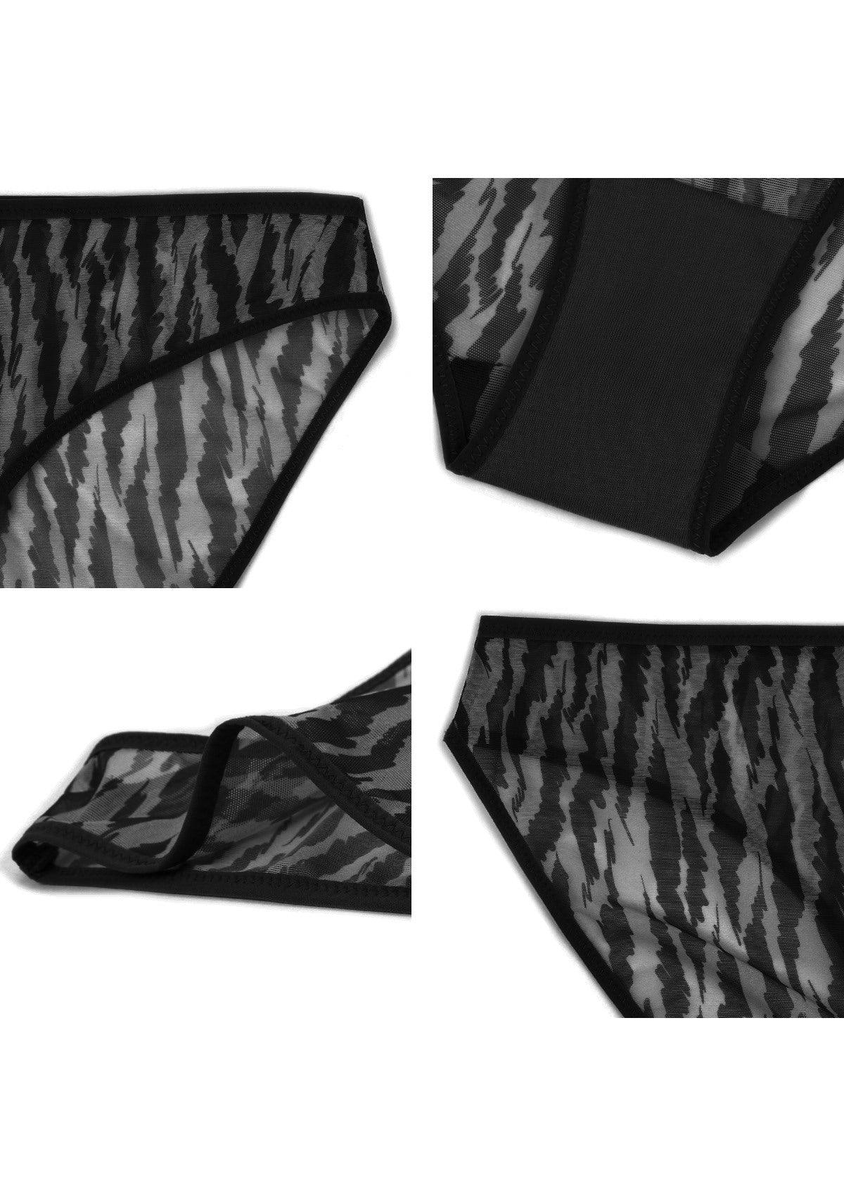 Zebra Wild Breathable Black Mesh Bikini Underwear - HSIA