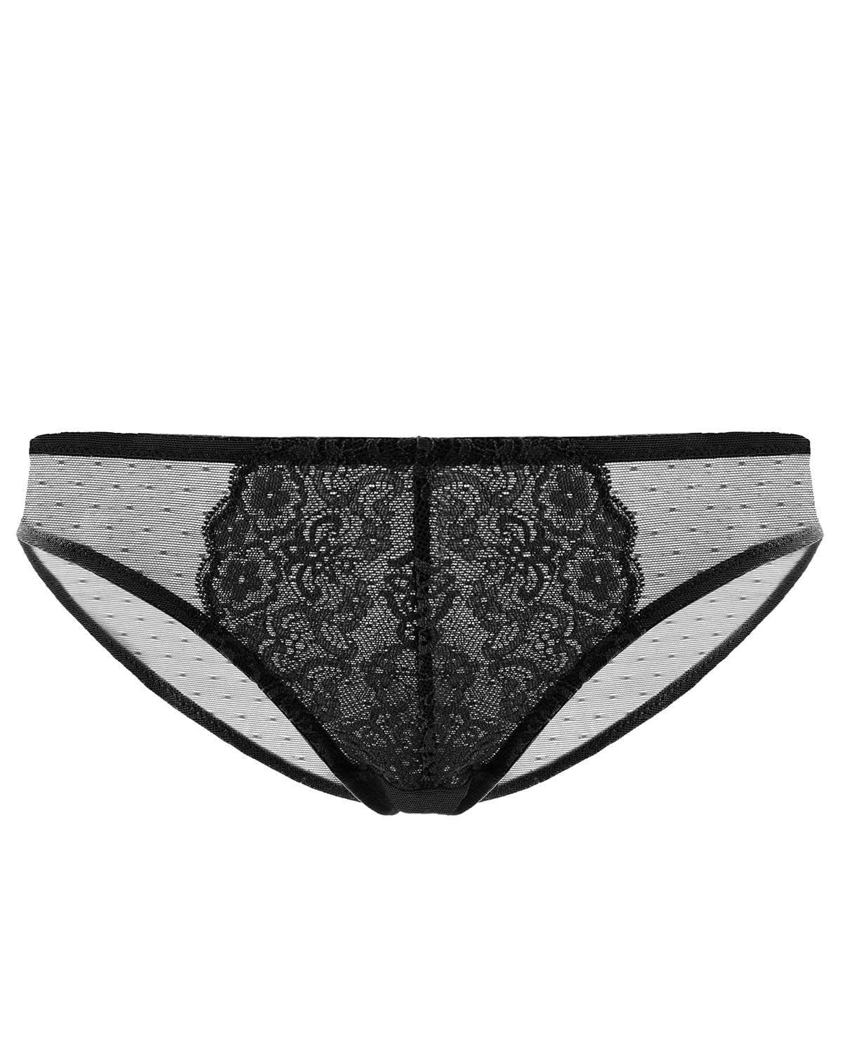 Nymphaea Front Floral Black Lace Bikini Underwear - HSIA