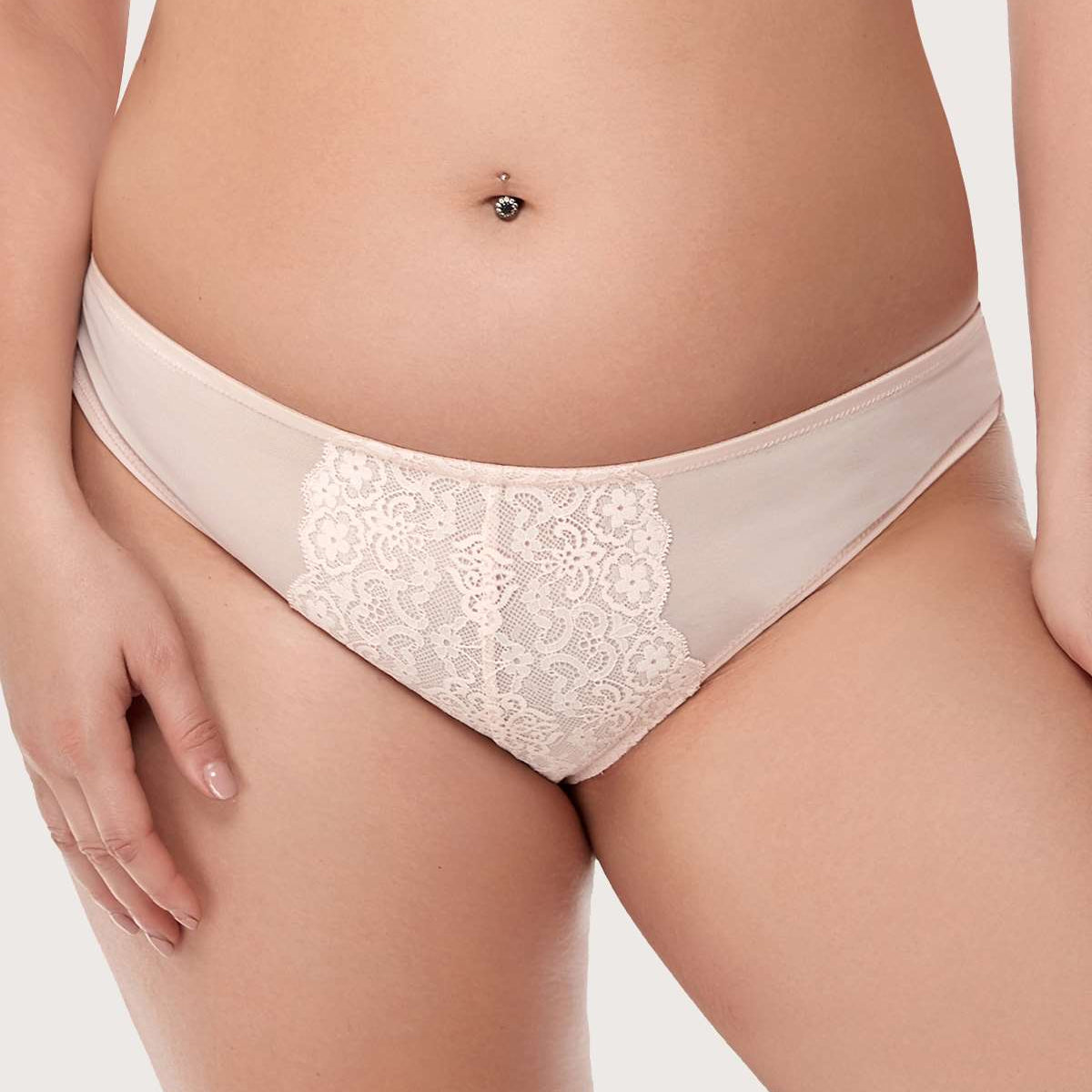 Nymphaea Front Floral Dusty Peach Lace Bikini Underwear - HSIA