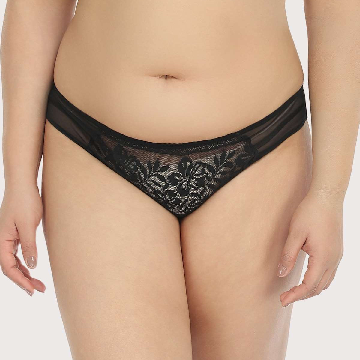 Gladioli Black Floral Lace Bikini Underwear - HSIA