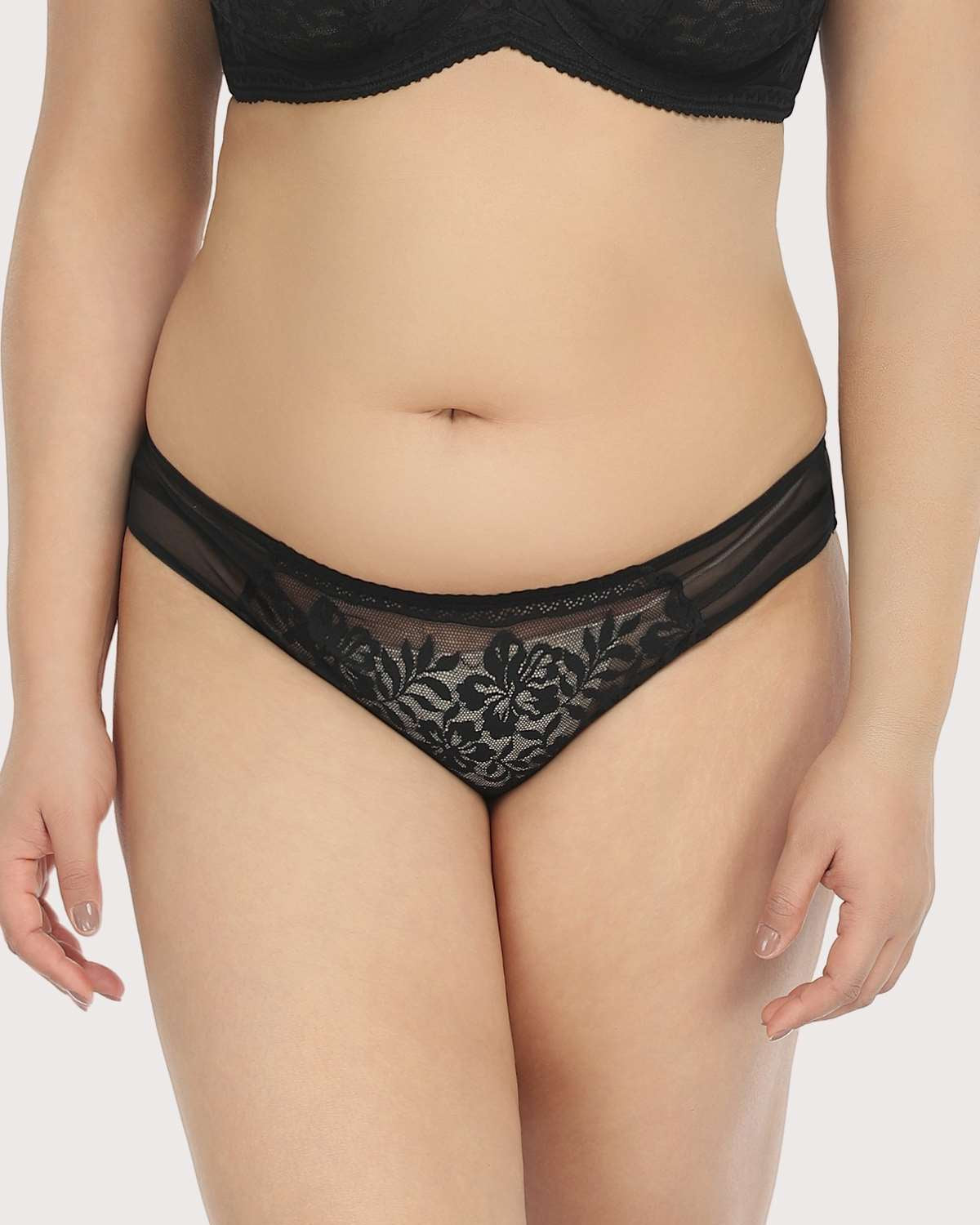 Gladioli Black Floral Lace Bikini Underwear - HSIA