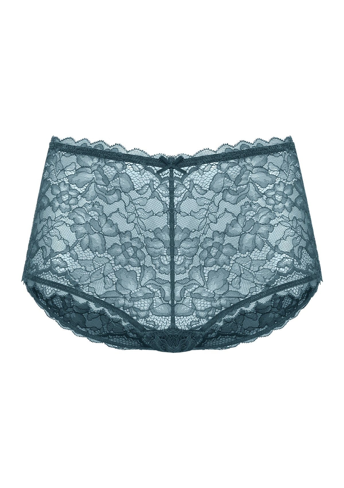 Detailed 3D shot of the HSIA balsam blue women's lace boyshort panty, designed for a comfortable everyday commute and extra security.