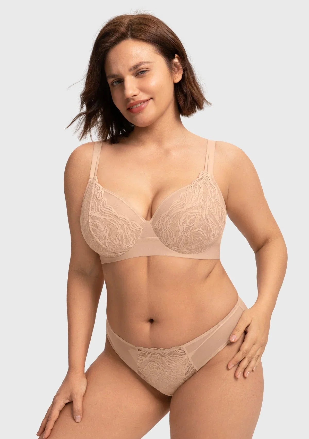 Serenata Flora Linear Lace Sheer Mesh Full Coverage Unlined Underwire Bra - HSIA