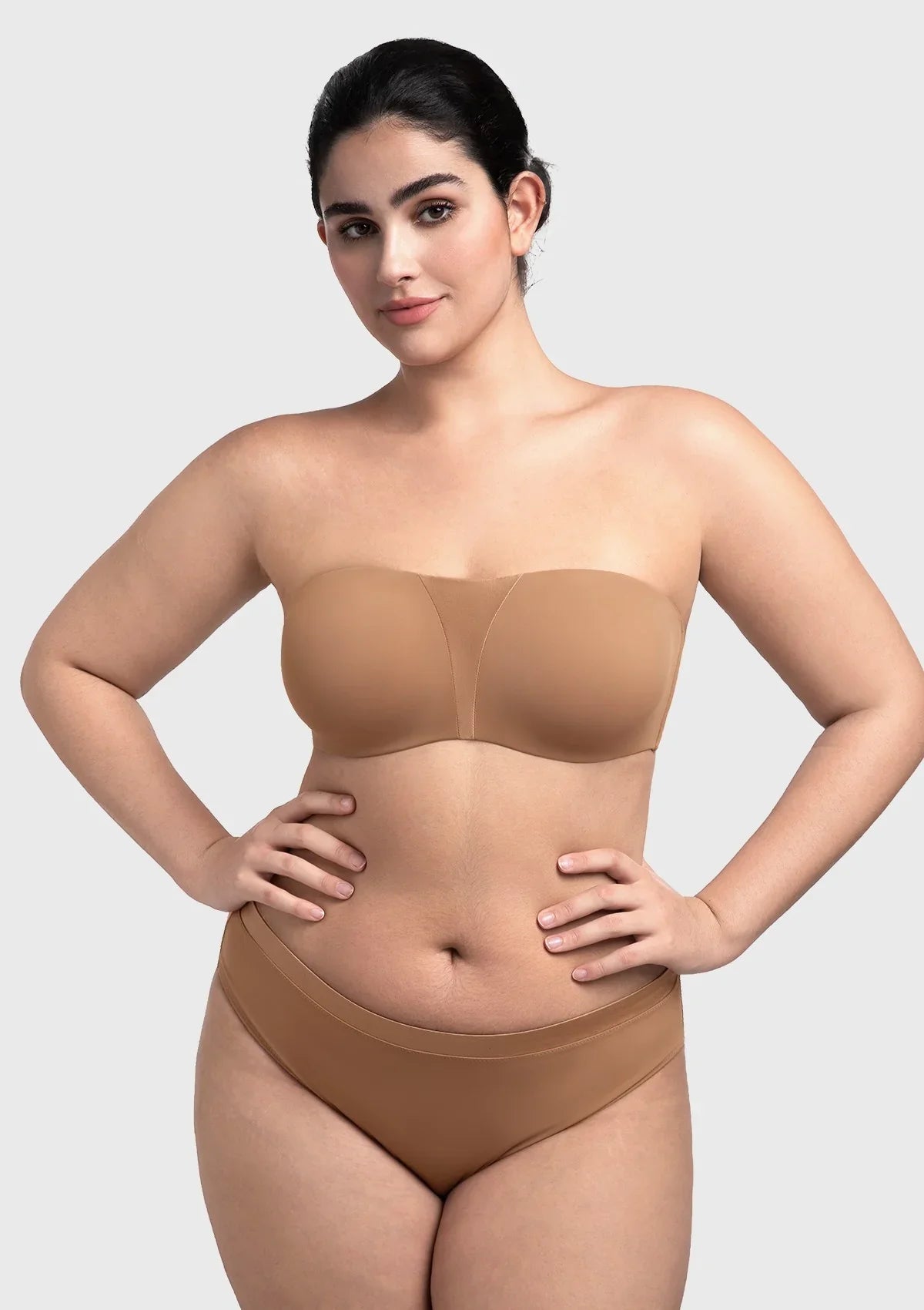 Fiery Unlined Seamless Comfort Underwire Plus Size Bandeau Strapless Coffee Bra - HSIA