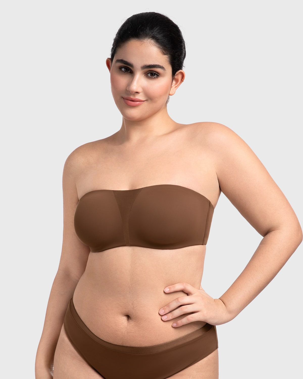 Fiery Unlined Seamless Comfort Underwire Plus Size Bandeau Strapless Coffee Bra - HSIA