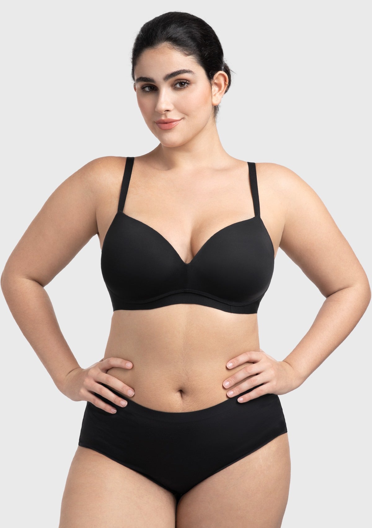 Comfortable Wireless Push Up Plunge Bra with Padded V Lift - HSIA