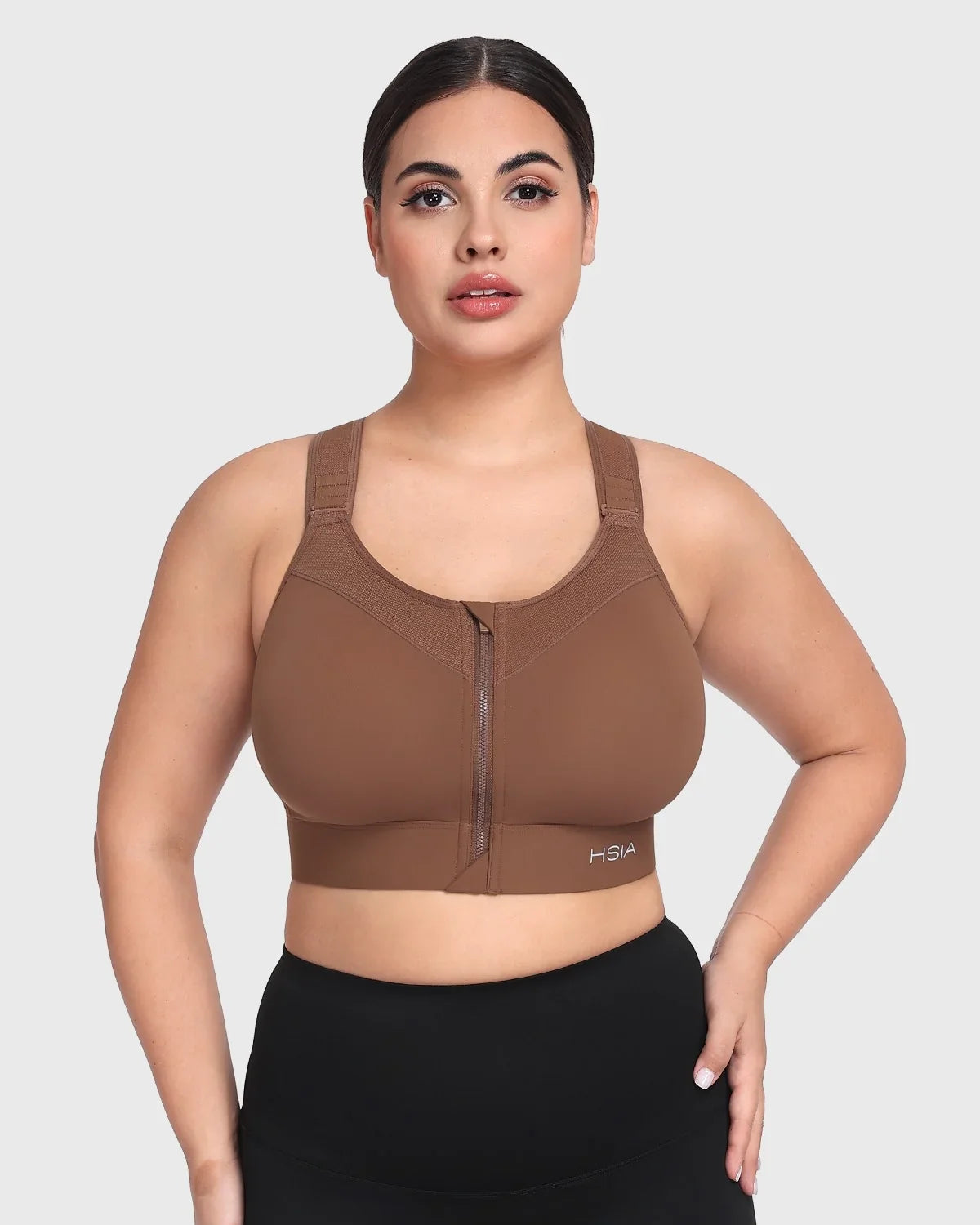 HSIA PowerMove High Support Zip Front Sports Bra Wireless No Bounce Adjustable Wide Straps - HSIA
