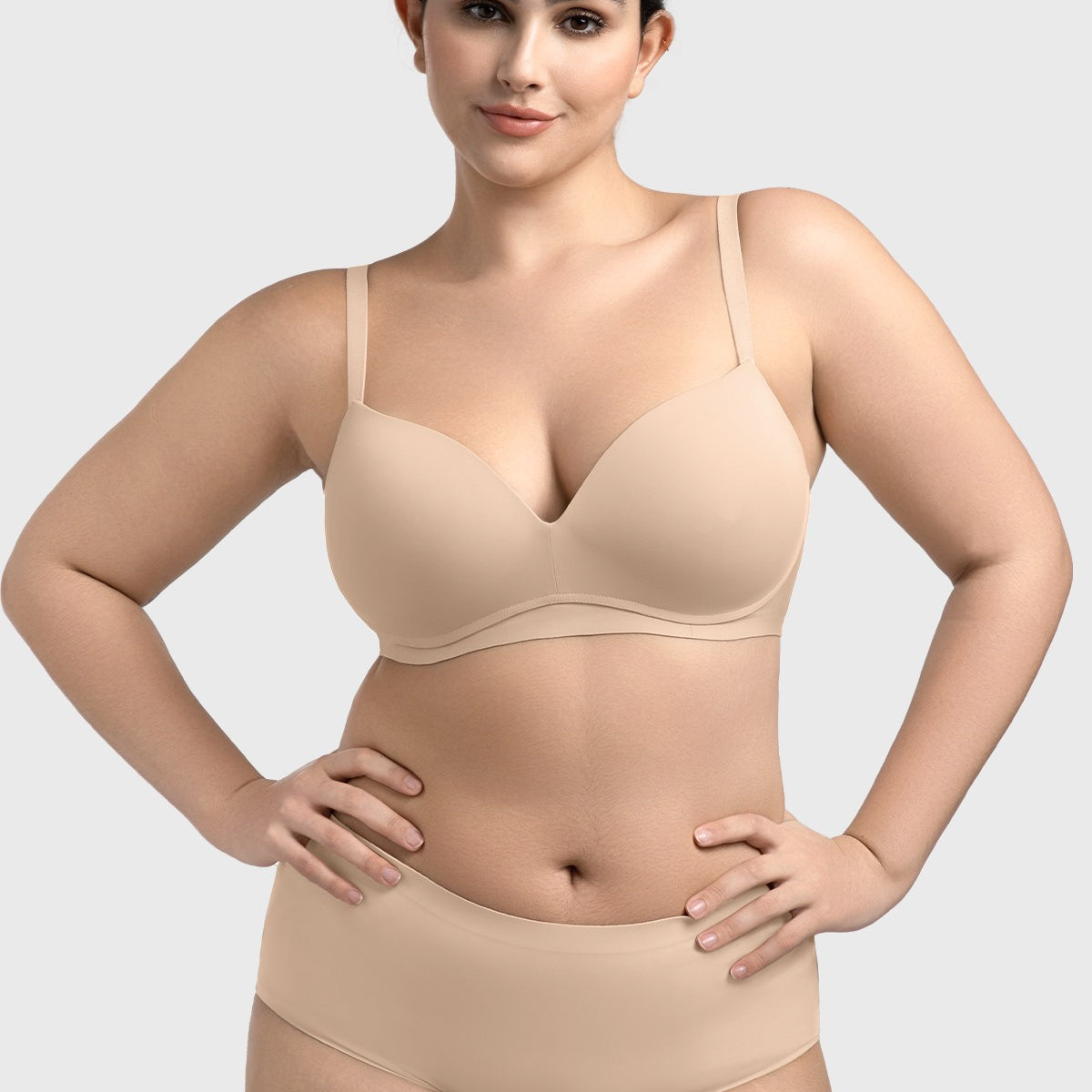 Comfortable Wireless Push Up Plunge Bra with Padded V Lift - HSIA