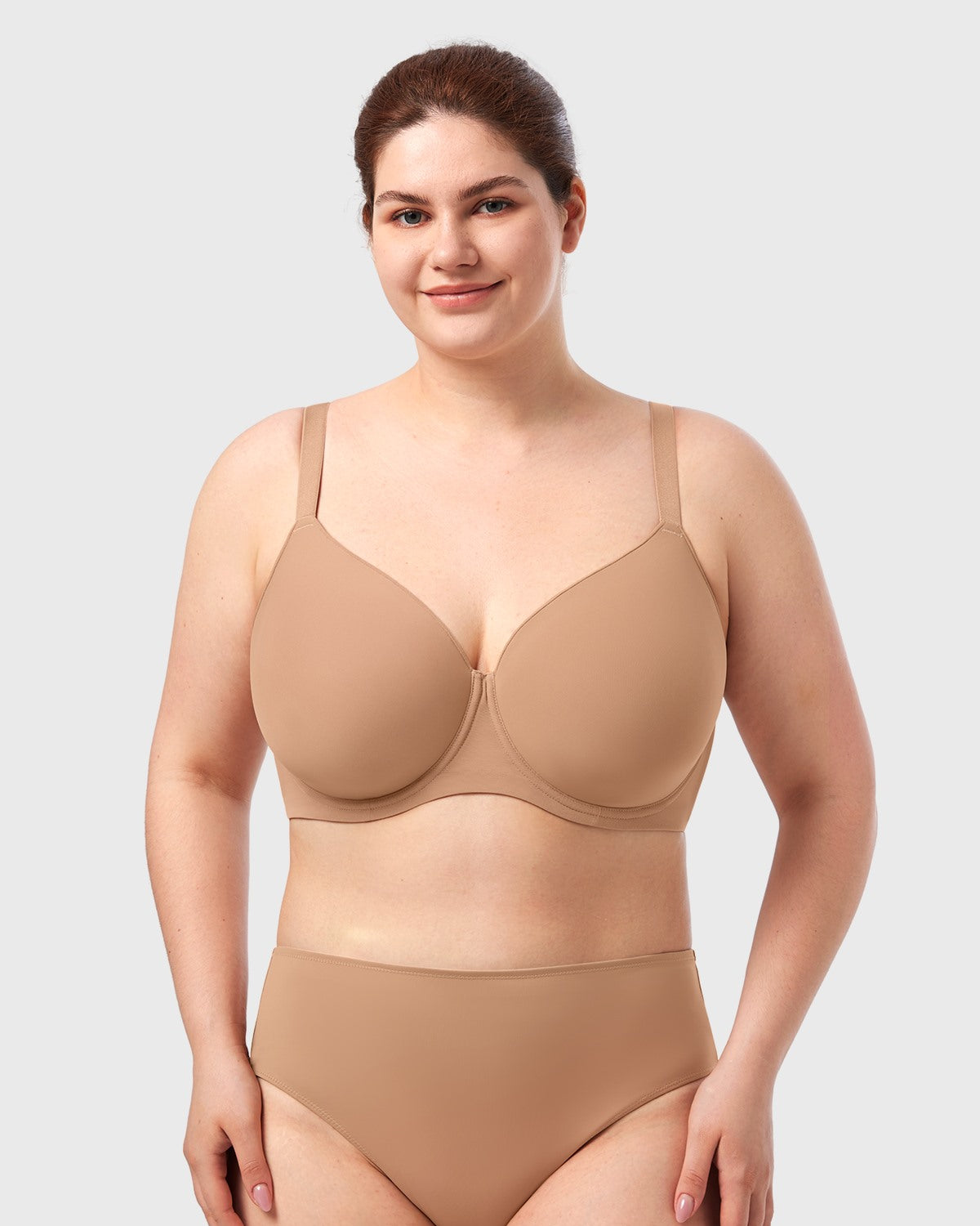 AirMesh Dark Beige Full Coverage Smooth Mesh Lightly Padded Lined Underwire T-Shirt Bra - HSIA