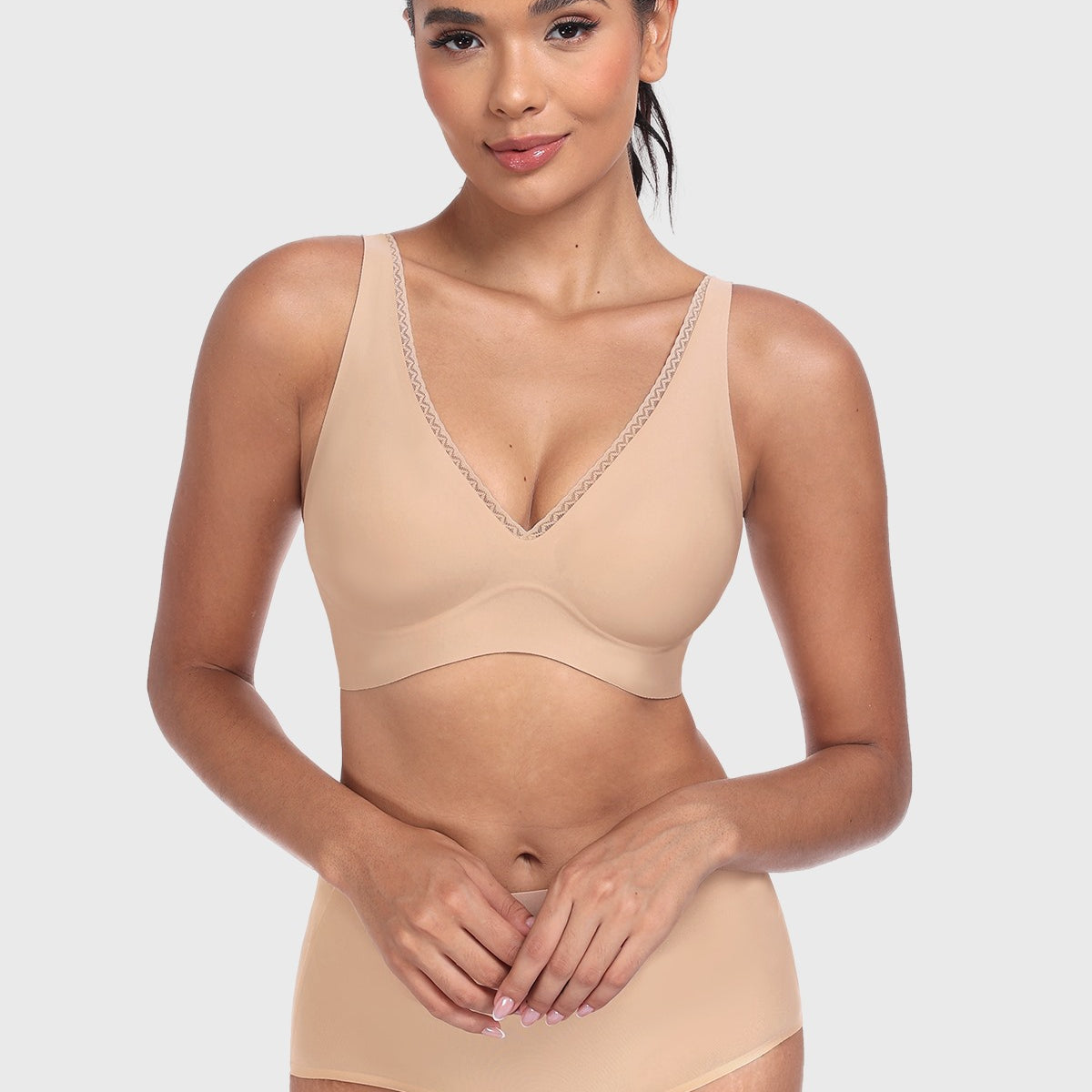 Deep V Seamless Bra Wireless Lift Breathable Perforated Foam Cups - HSIA