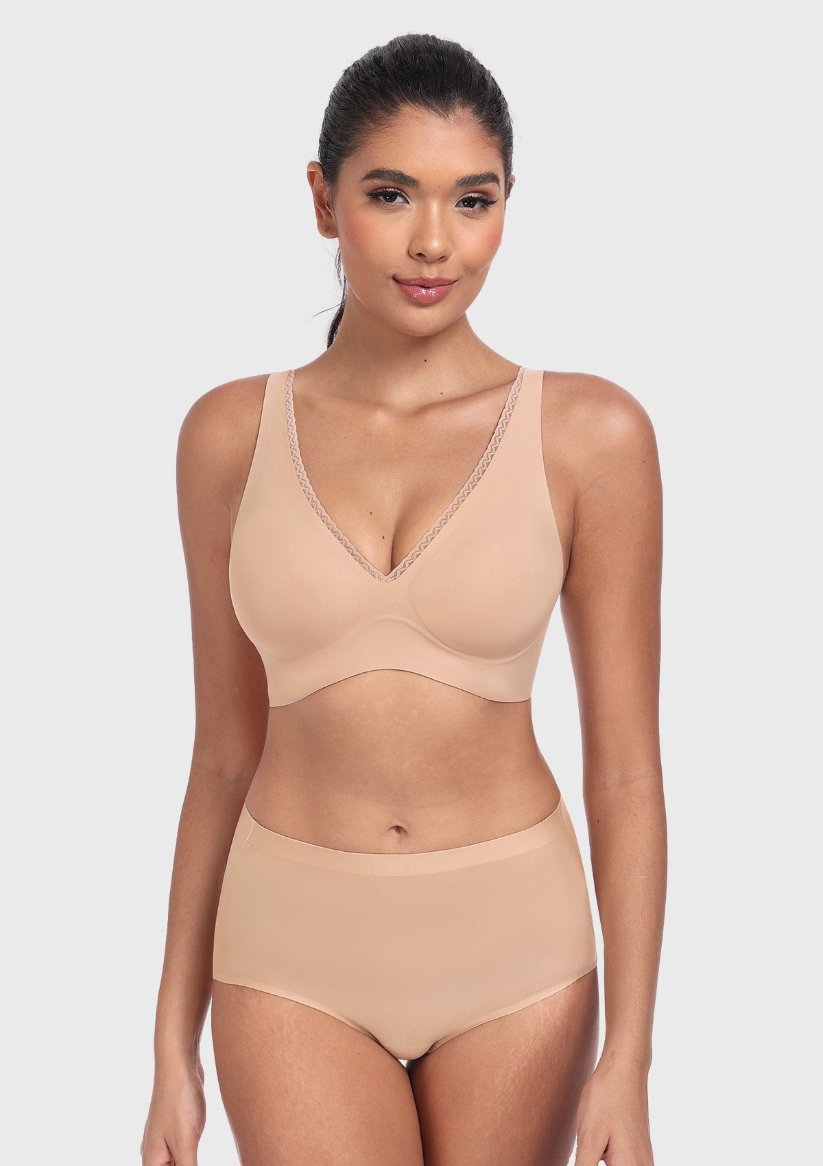 Deep V Seamless Bra Wireless Lift Breathable Perforated Foam Cups - HSIA
