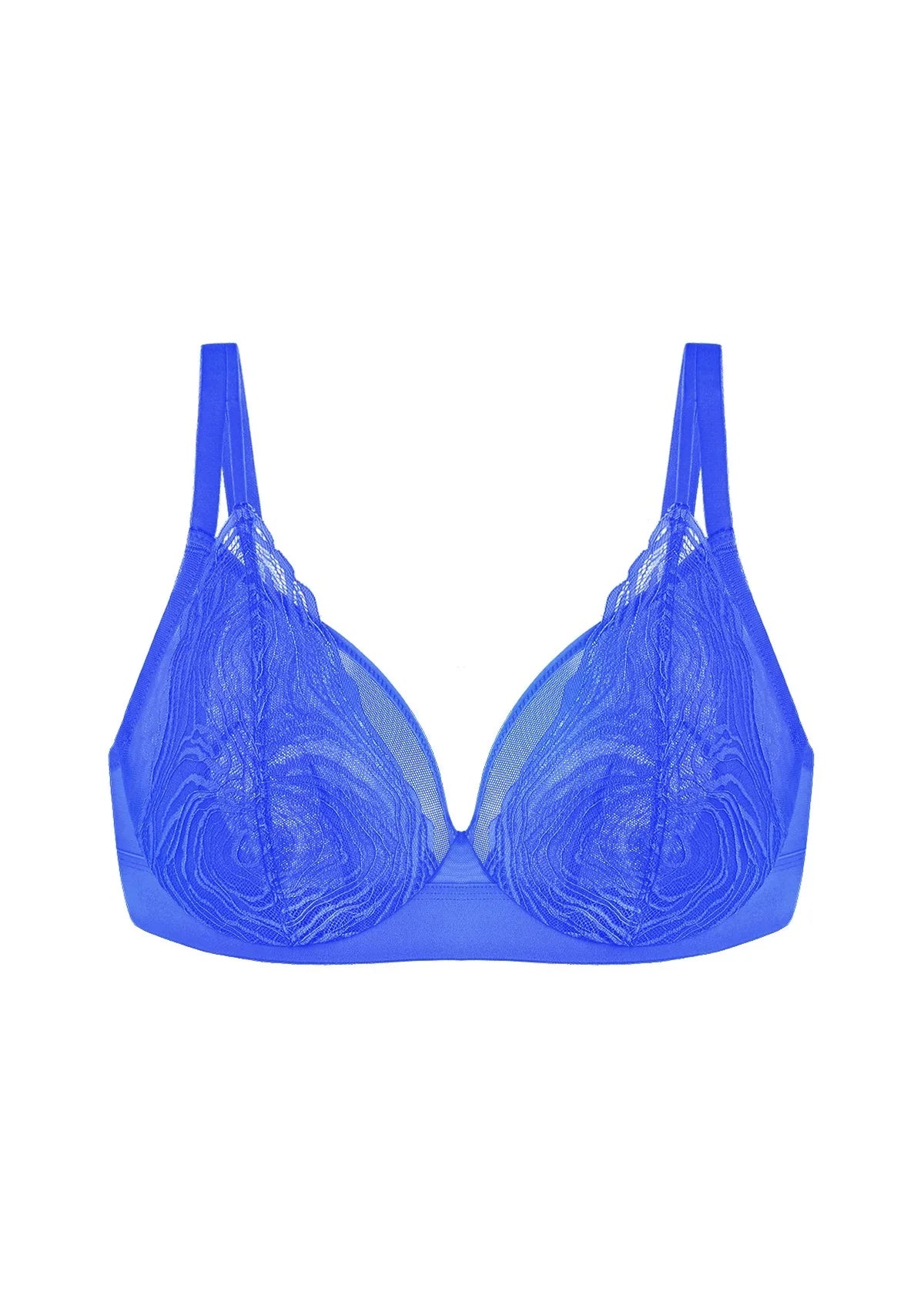 Serenata Flora Linear Lace Sheer Mesh Full Coverage Unlined Underwire Bra - HSIA
