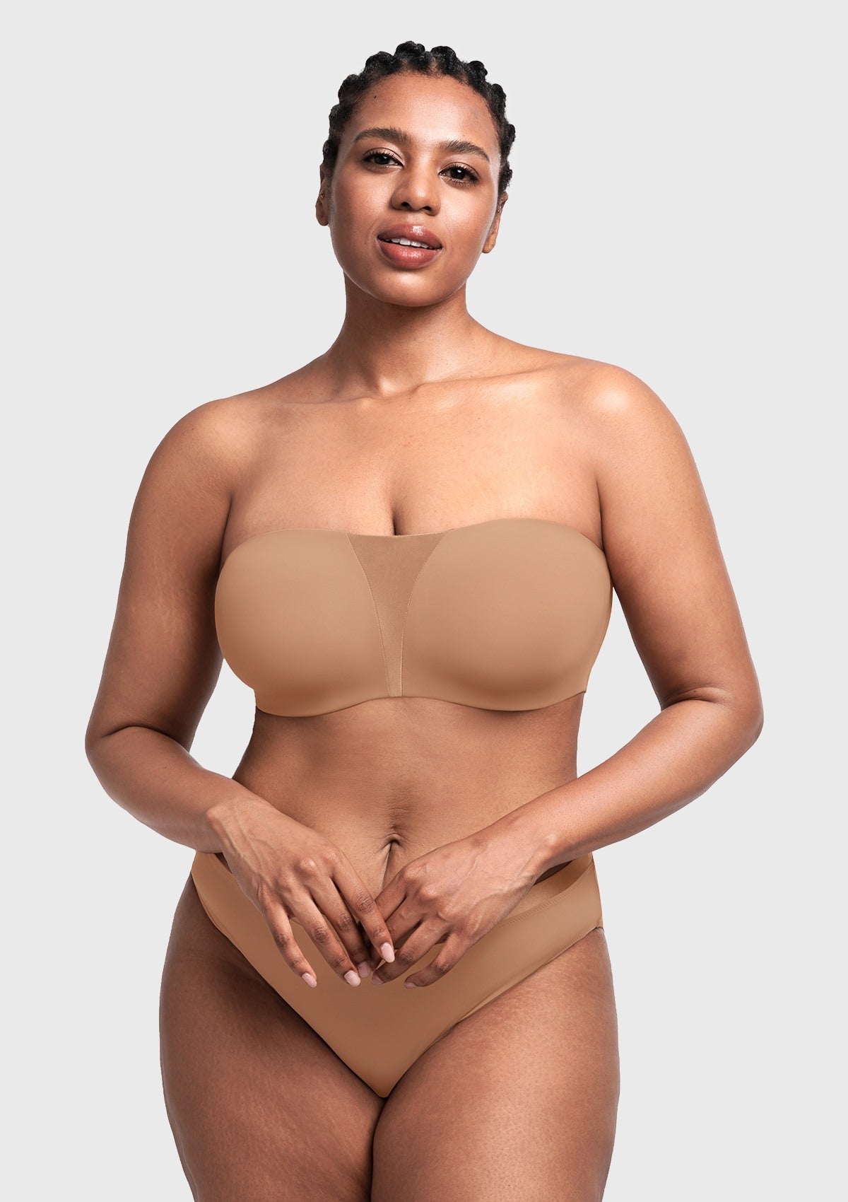Fiery Unlined Seamless Comfort Underwire Plus Size Bandeau Strapless Coffee Bra - HSIA
